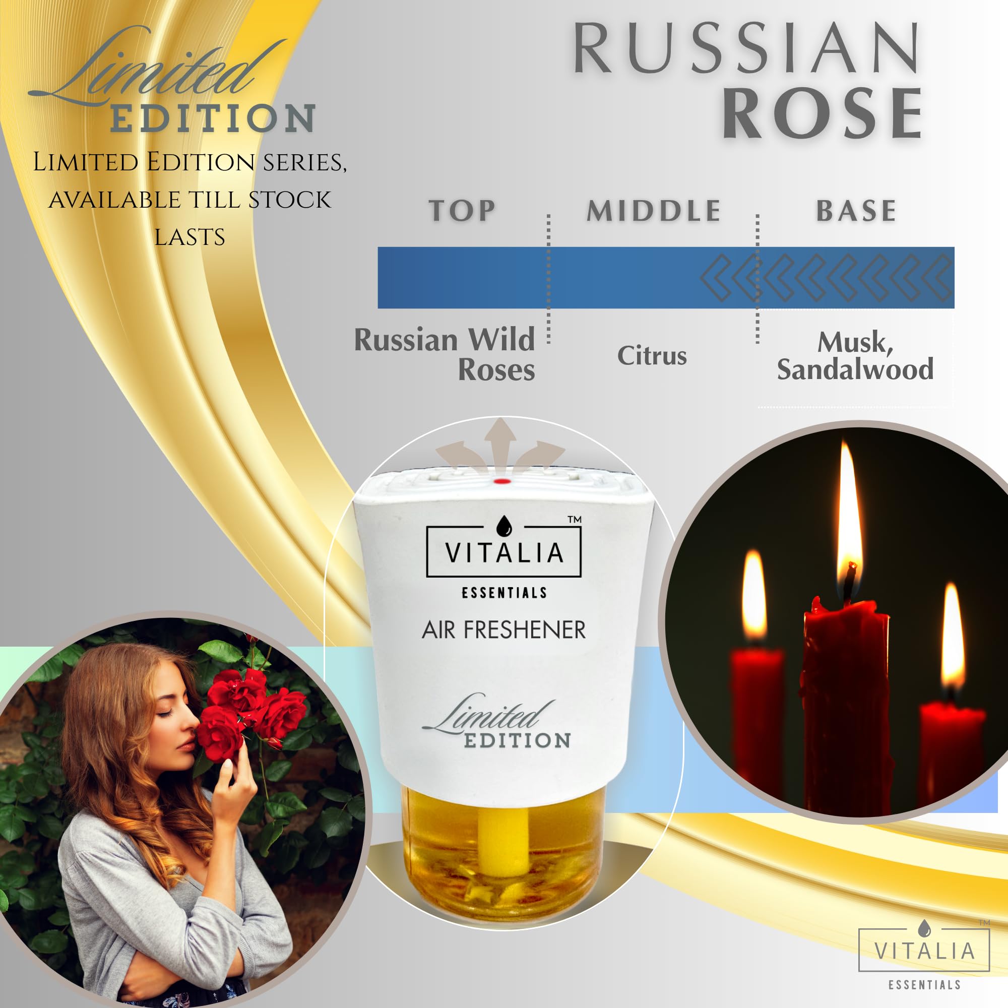 Vitalia Essentials Russian Rose - Luxury Collection Automatic Room Freshener| Electric Air Freshener for Room & Bathroom | 1 Machine + 1 Refill 45ml | 3W Low Power Consumption | Mild - Image 2 thumbnail