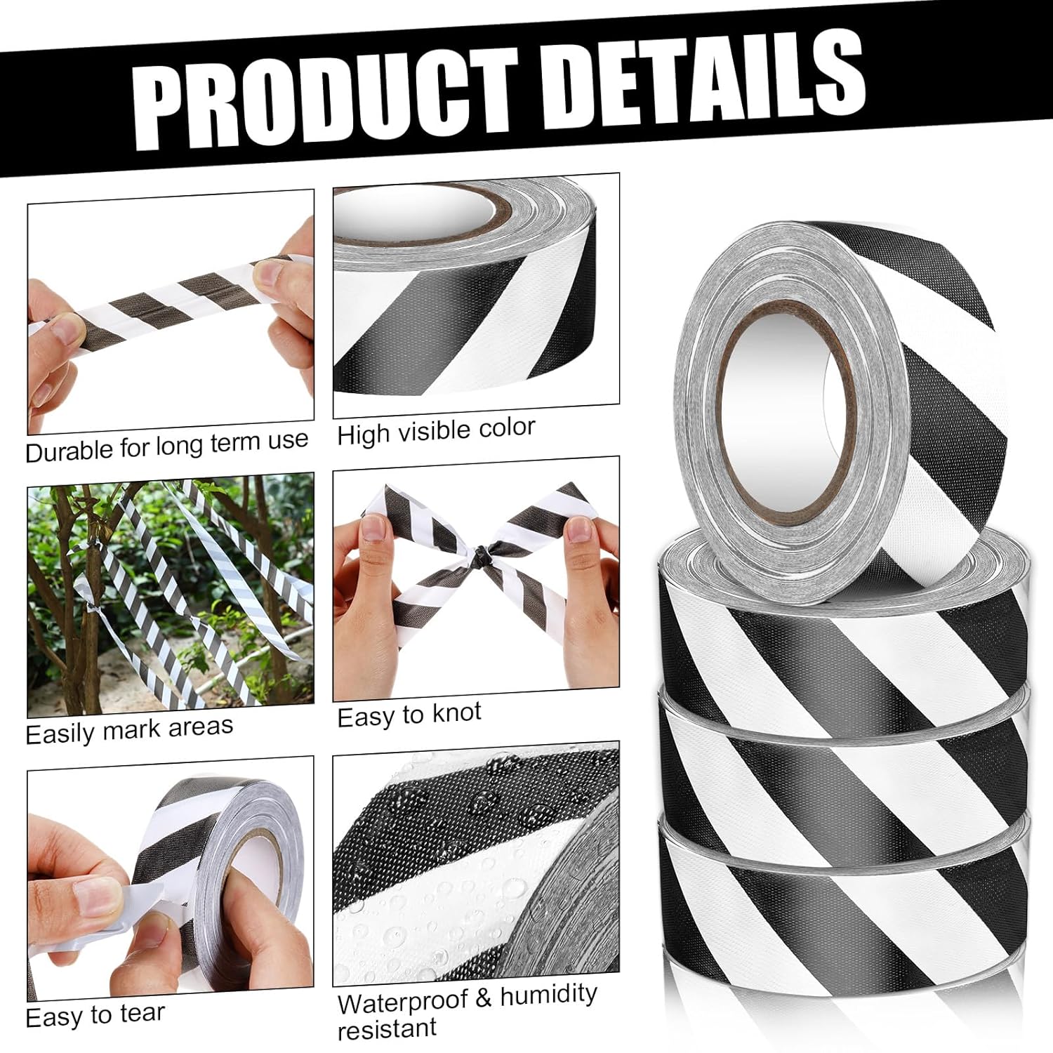 Blosssound 12 Pack Black White Flagging Tape 1 in x 1800 ft, Non Adhesive Marking Ribbon for Events, Crowd Flow and Temporary Boundaries