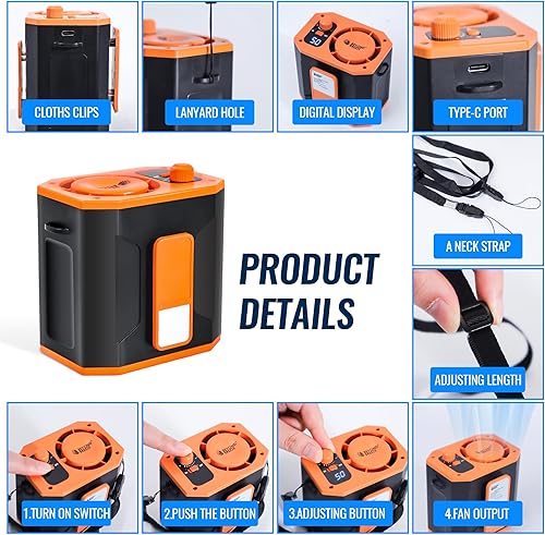 Vista 8 de BEYOND BREEZE Ventilador portátil de clip de cintura de 12500 RPM, ventilador personal recargable para el cuello con fuerte flujo de aire