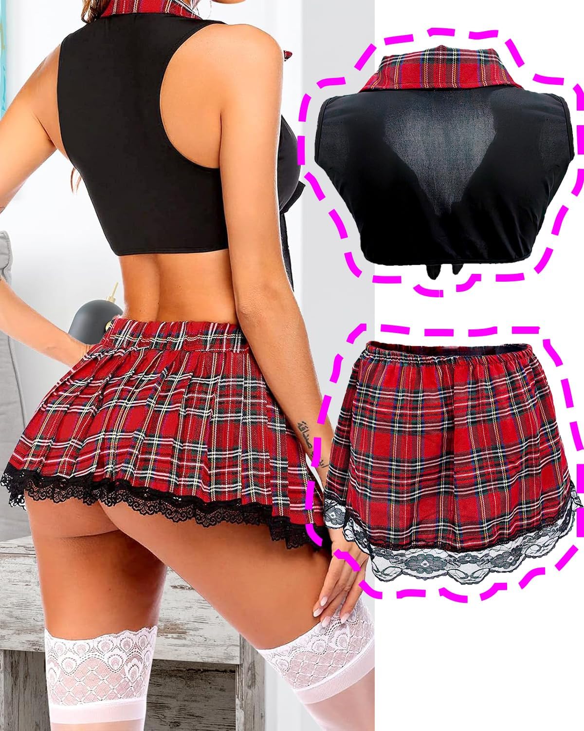 Women's Costume Sexy Lingerie Preppy Cosplay 2 Piece Outfits Tie Top Sleeveless + Mini Pleated Skirt Naughty Roleplay