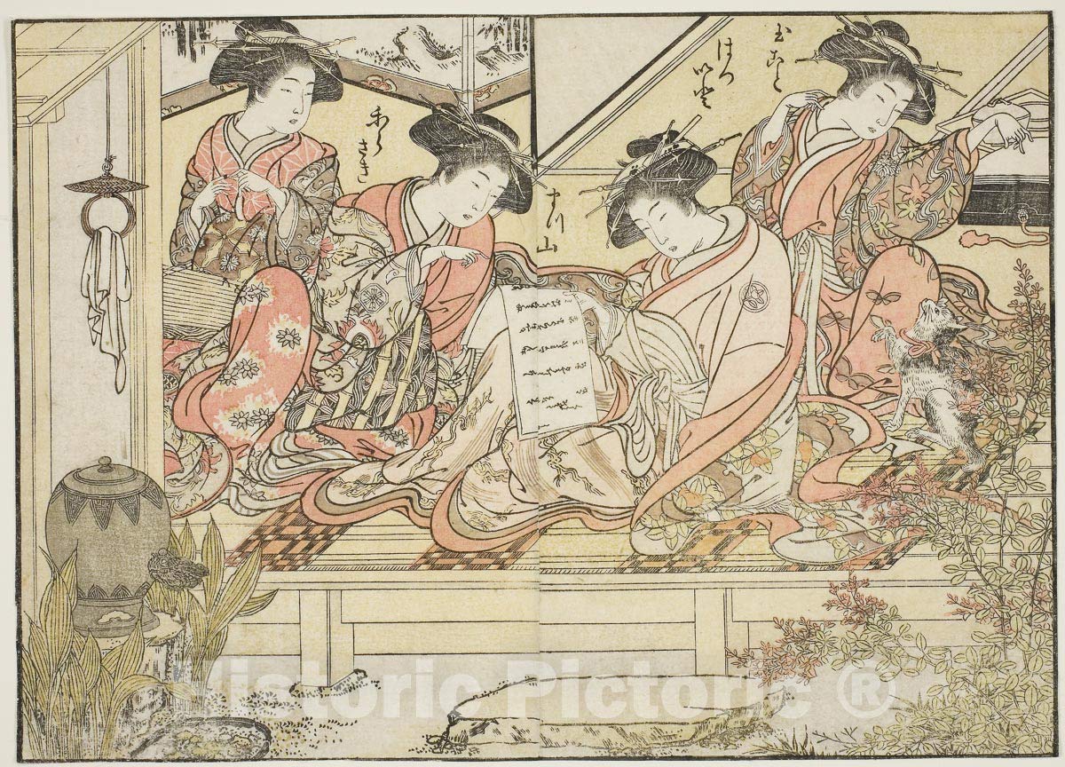 Historic Pictoric Print : Courtesans of Matsubaya, from The Book Mirror of Beautiful Women of The Pleasure Quarters, vol. 2, Kitao Shigemasa, c 1800, Vintage Wall Decor : 12in x 08in