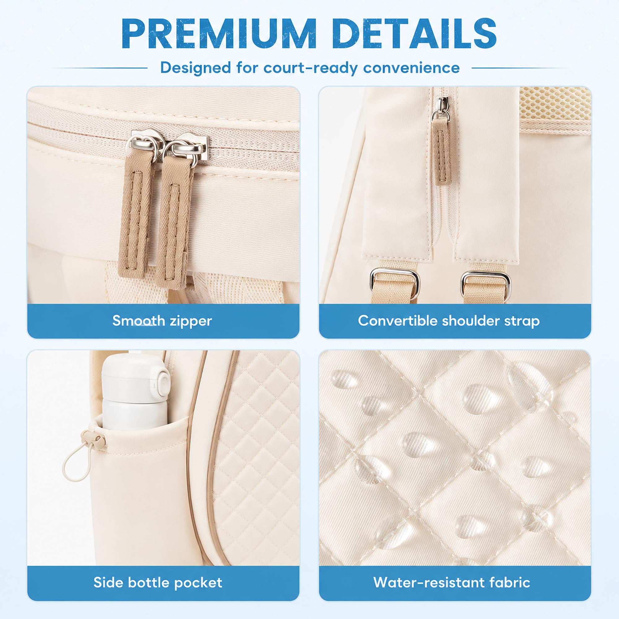 Borsa da tennis, zaino da tennis per uomo e donna, zaino sportivo impermeabile per 2 racchette da tennis, borsa multifunzione per tennis, badminton e pickleball