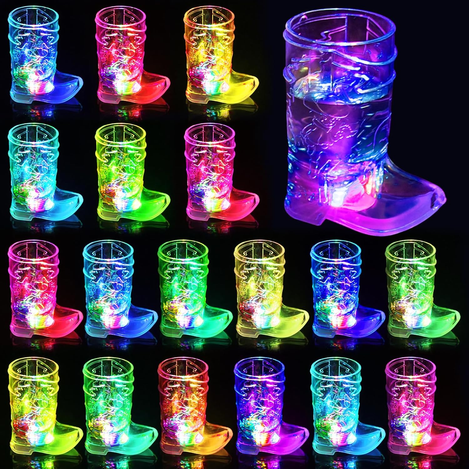 Esdabem 24 Pack Cowboy Boot Shot Glass Light Up Plastic