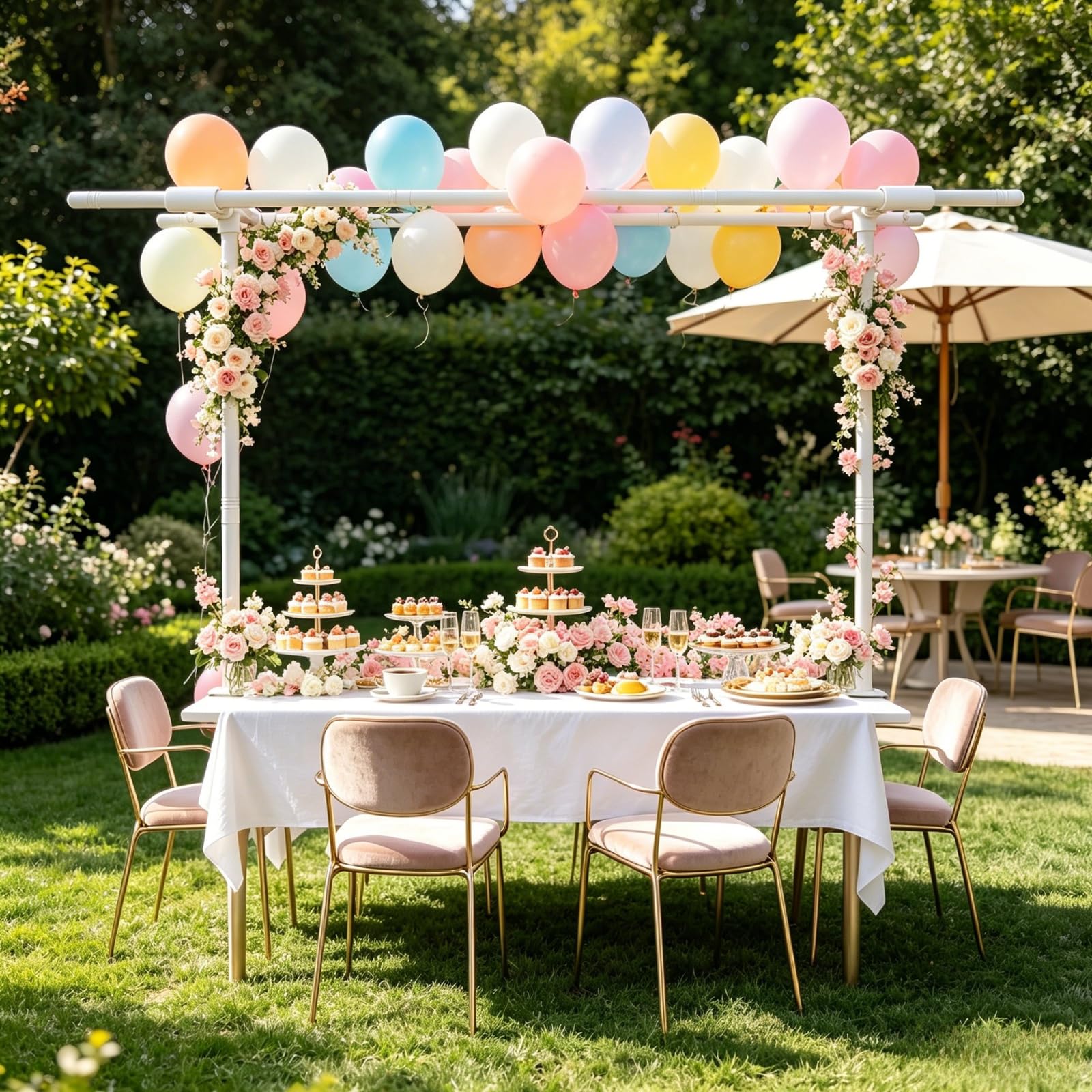 Potaosey Over the Table Rod Stand with Clamps Adjustable 40-220CM Length 80-120CM Height Double Crossbar Table Backdrop Stand White Over Table Display Bar for Party Wedding Birthday Decoration — image 1
