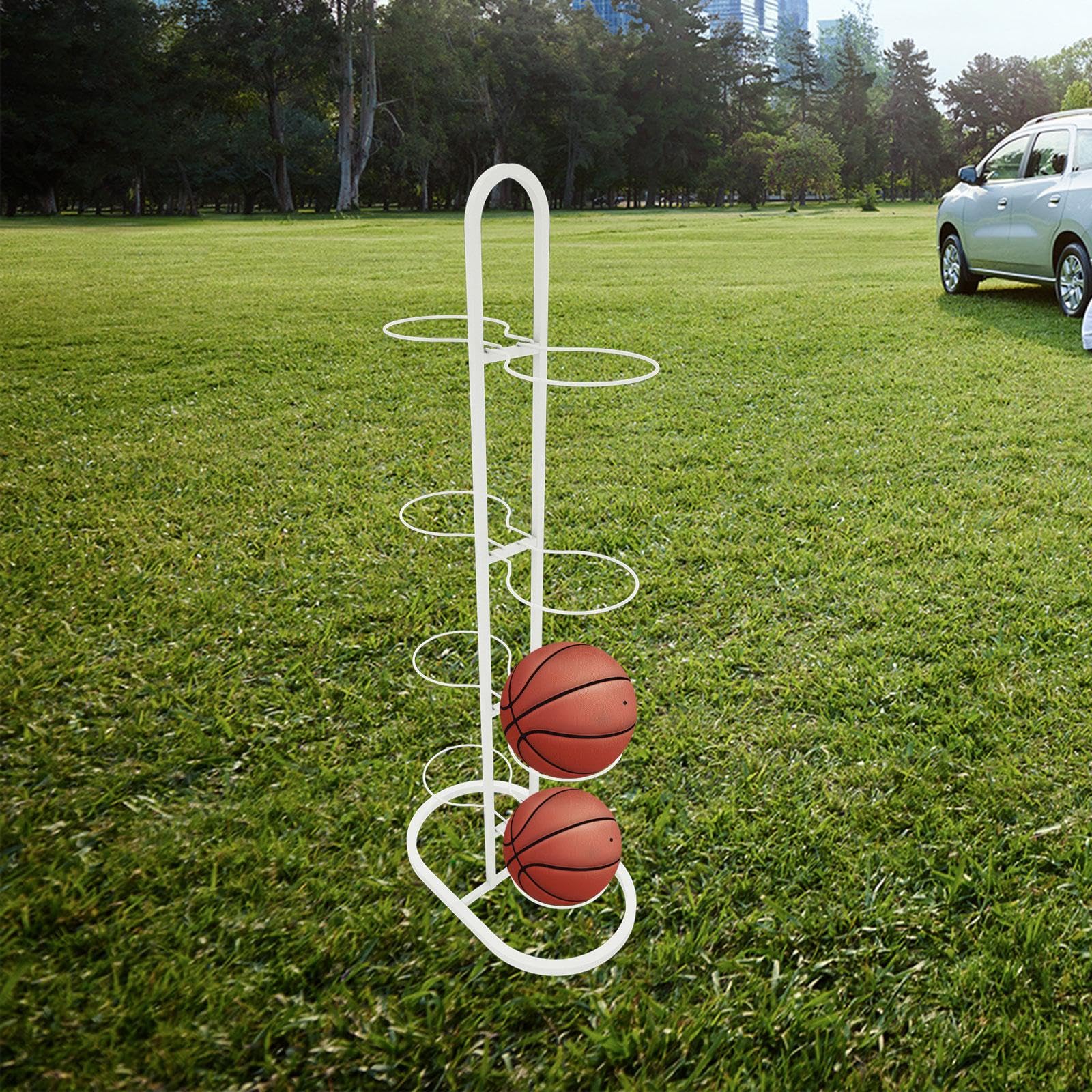 Soporte Vertical para 8 Balones de Fútbol, Organizador de Equipo Deportivo, Blanco