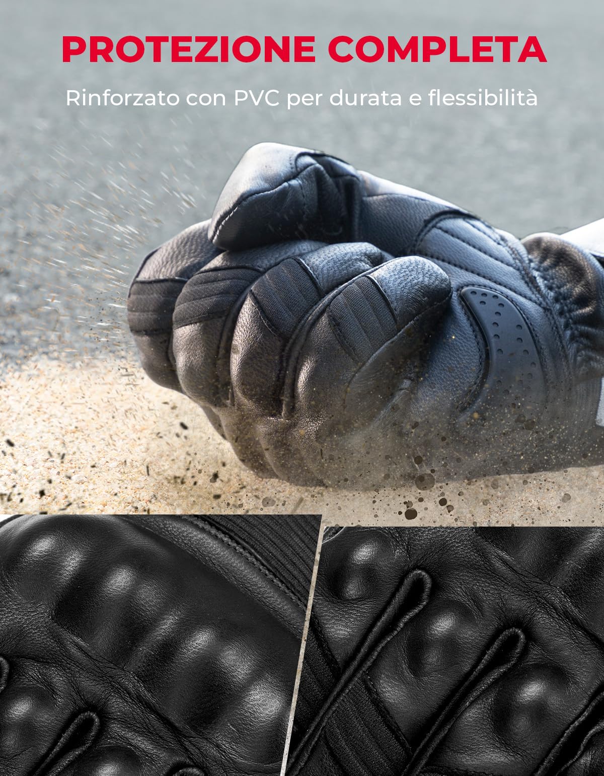KEMIMOTO Guanti Moto in Pelle Uomo Donna, Termici Guanti Moto Invernali Touchscreen con Protezione delle Nocche, Adatti da 0°C a 5°C, Ideali per Motociclismo, Ciclismo, Sci, Campeggio