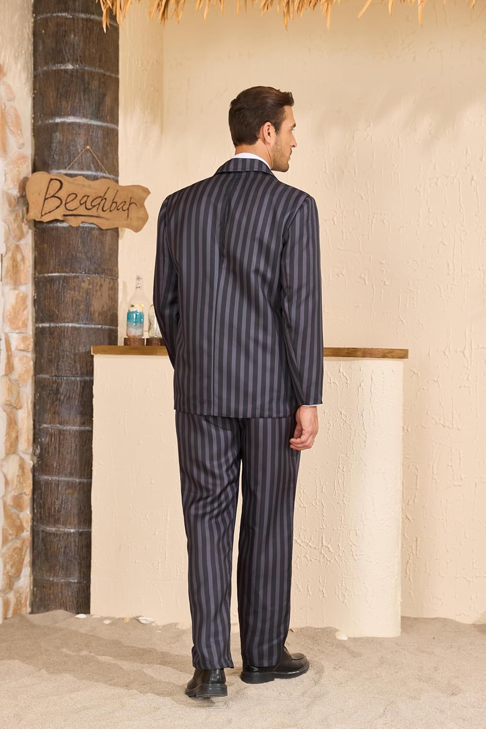 Men's 1920s Gangster Costume Wig Pinstripe Suit Blazer Jacket Shirt Pants Set with Necktie Halloween Cosplay Outfits - Image 6