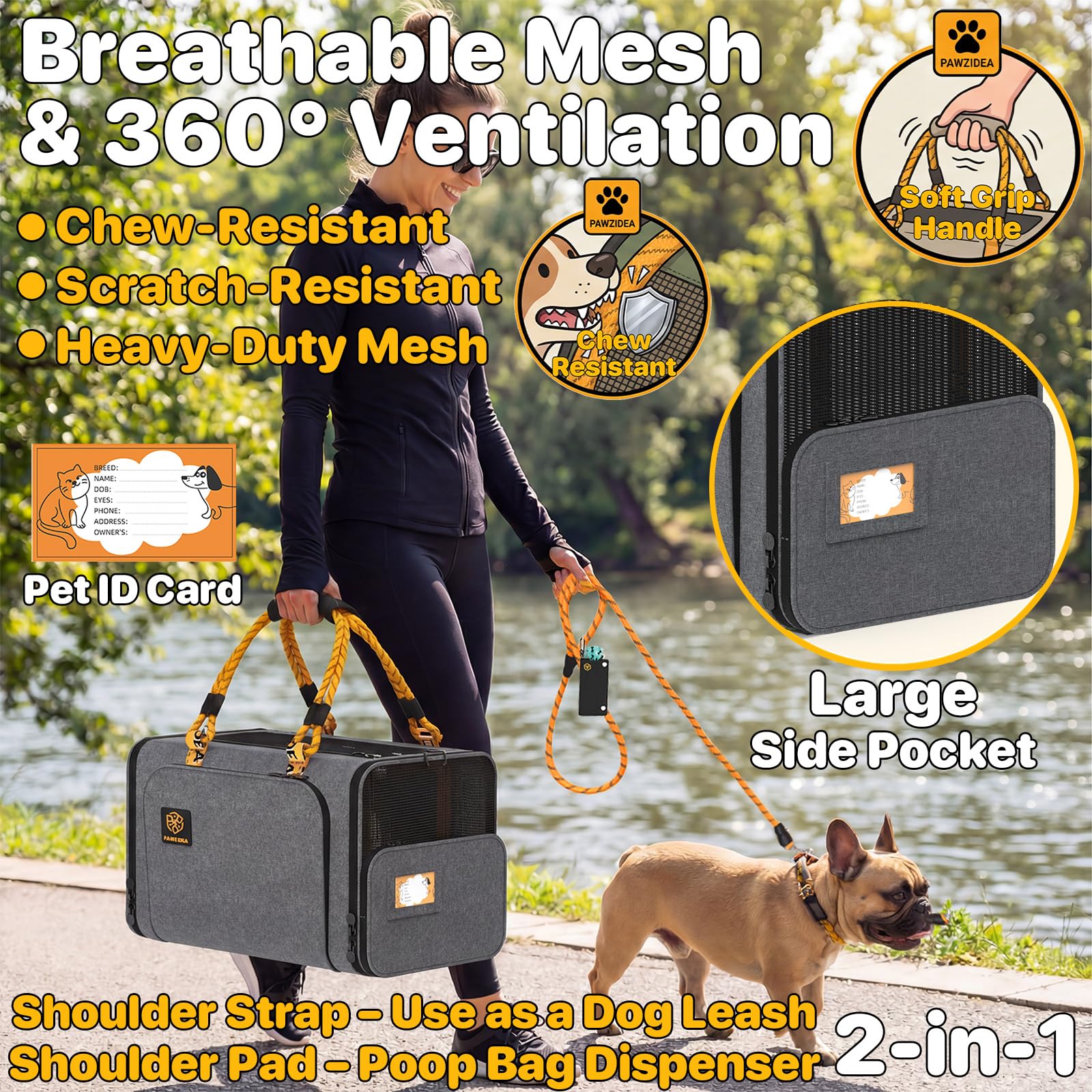 PAWZIDEA Expandable Pet Carrier Airline Approved, 18&times;11&times;11 Inches Small Dog Carriers, Collapsible Top-Load Cat Carrier for 2 Cats Under Seat, Soft-Sided Puppy & Animal Travel Bag, ID Card, Up to 15lbs - image 4