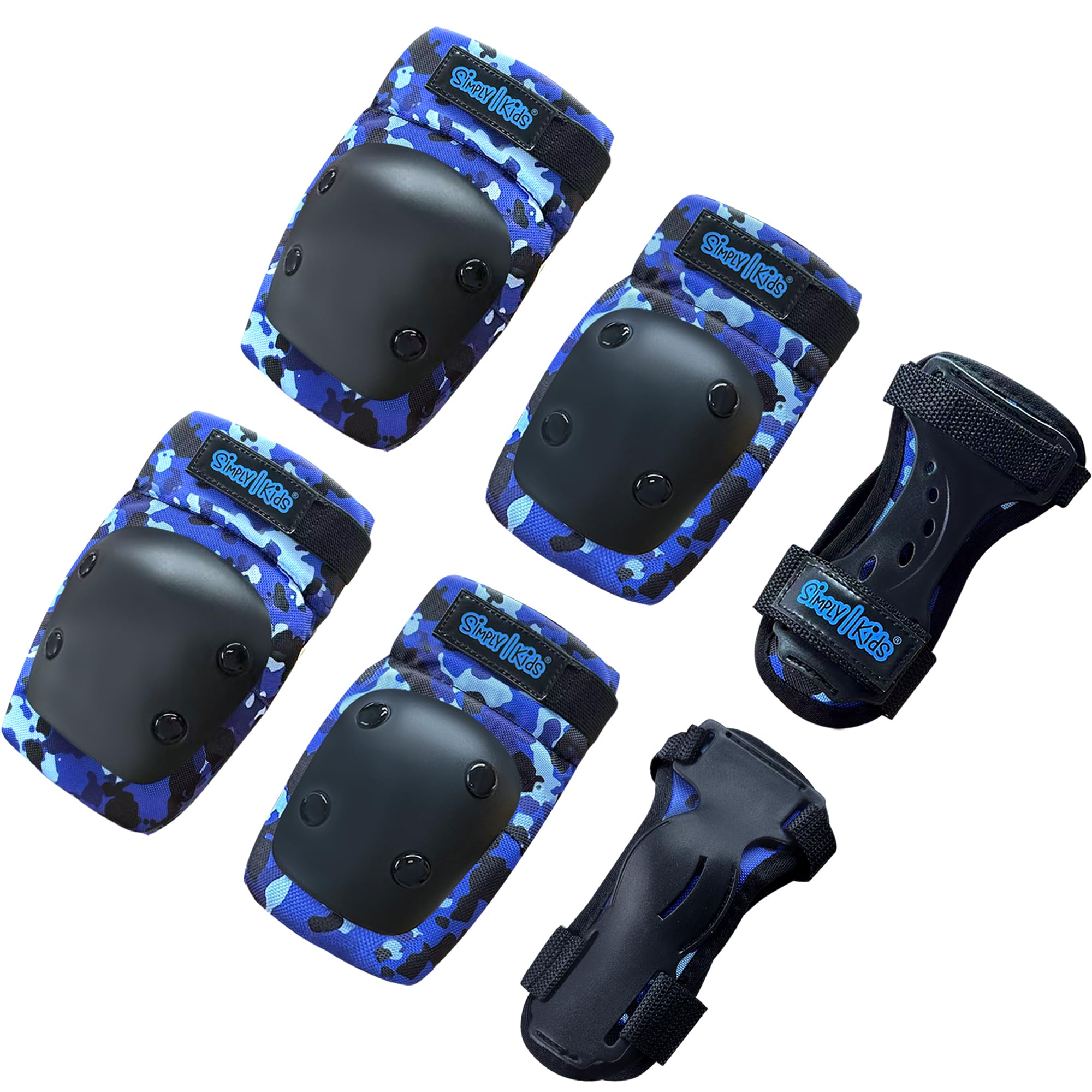 Simply Kids Knee and Elbow Pads with Wrist Guards, HardSoft Pad Tech. - CPSIA Certified Protective Gear Set - Inline Roller Skate Skateboard Bike Knee