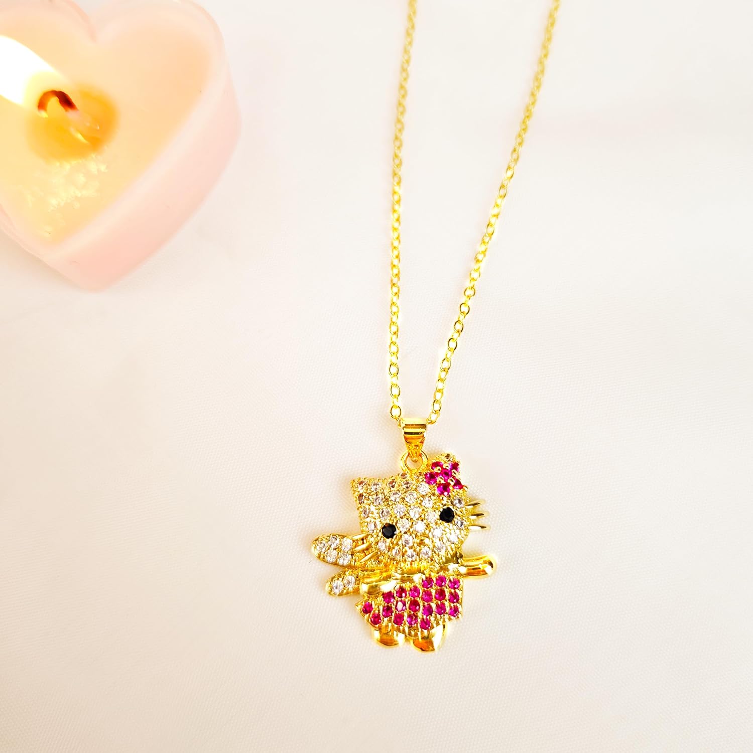 Cute Cat Necklace with Sparkling Rhinestones - Cubic Zirconia Pendant on Adjustable Chain, Kawaii Gift for Women - Image 7