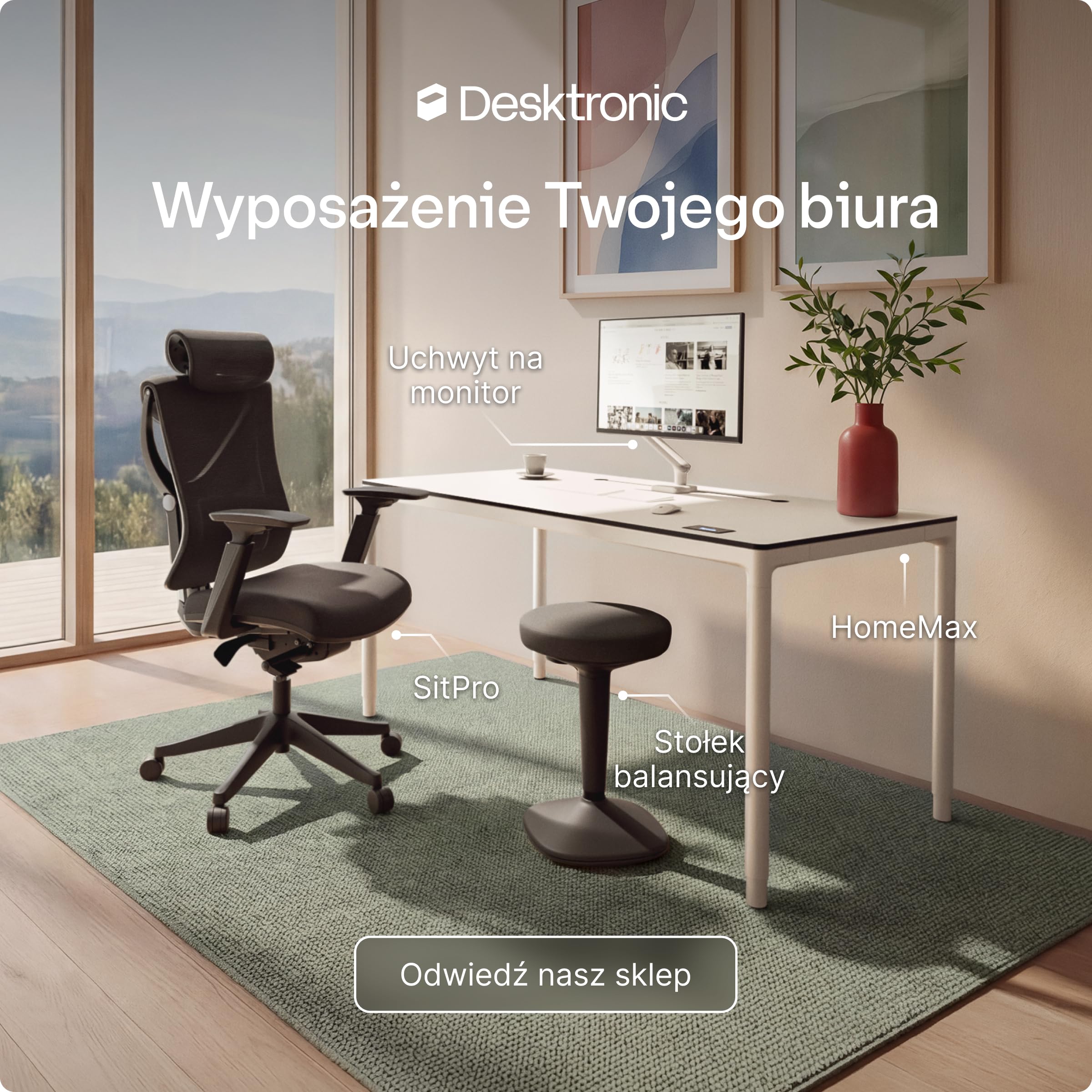 Desktronic Regulowane ergonomiczne krzesło biurowe, krzesło biurkowe z podparciem lędźwiowym, przyjazne dla pleców, bez bólu pleców, krzesło komputerowe, regulacja wysokości i ochrona pleców, szeroka