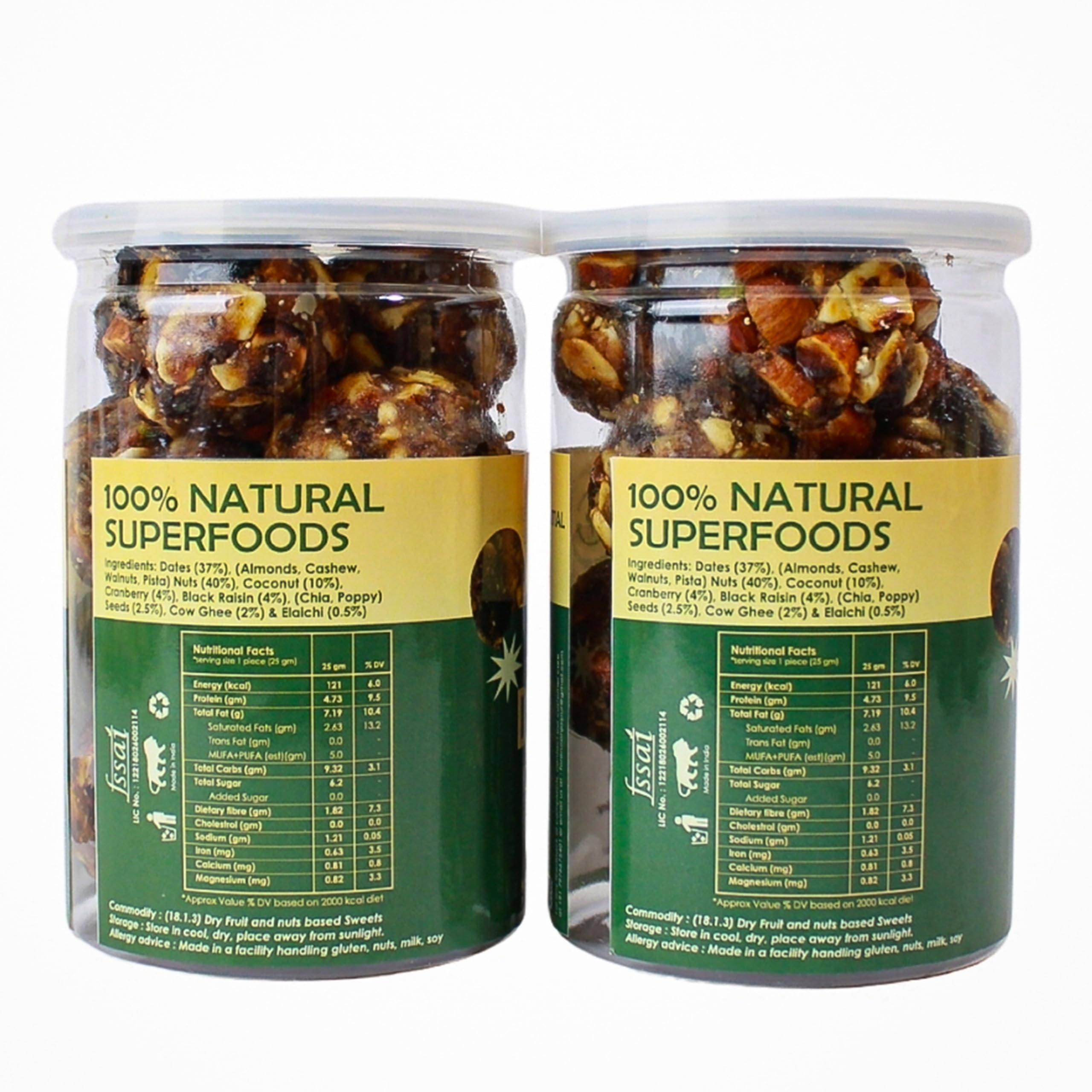 Fore Noon Dry Fruits Protein Dates Laddu | 5g Protein Each | Sugar-Free & Gluten-Free | Handmade with Khajur, Nuts & Berries | Rich in Protein, Fibre & Antioxidants | Boosts Immunity & Energy | Perfect Family Snack Box | Pack of 2 (450 GM) 1