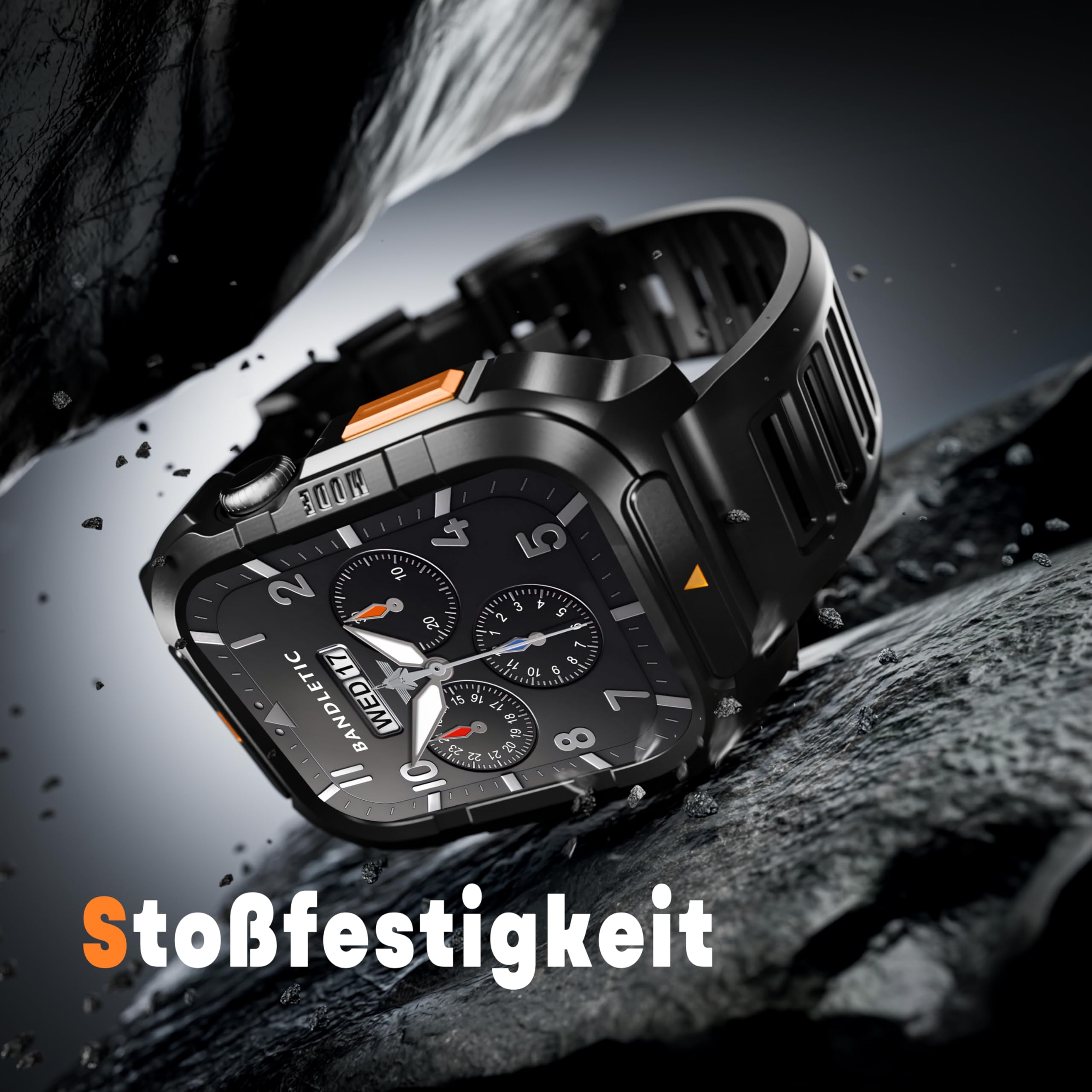 Bandletic Armband Mit Schutzhülle Für Apple Watch 44mm - Edelstahl Robust Stoßfest Militär Langlebig Bumper Für Herren - Kompatibel Mit Series 6 5 4 SE 2