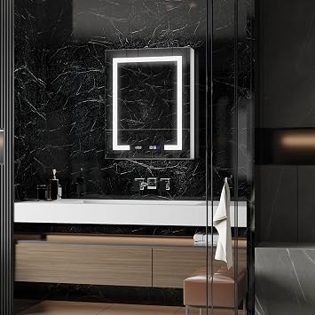 24" x 30 LED Lighted Medicine Cabinet with Mirror & Clock, Anti-Fog, USB Charging & Adjustable Lighting - Tempered Glass Shelves, Aluminum Frame Recessed/Surface Mount, Left Hinge
