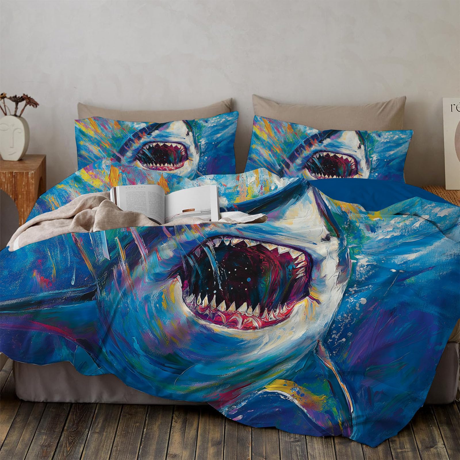 Parure de lit marine requin bleu pour une chambre style océanique