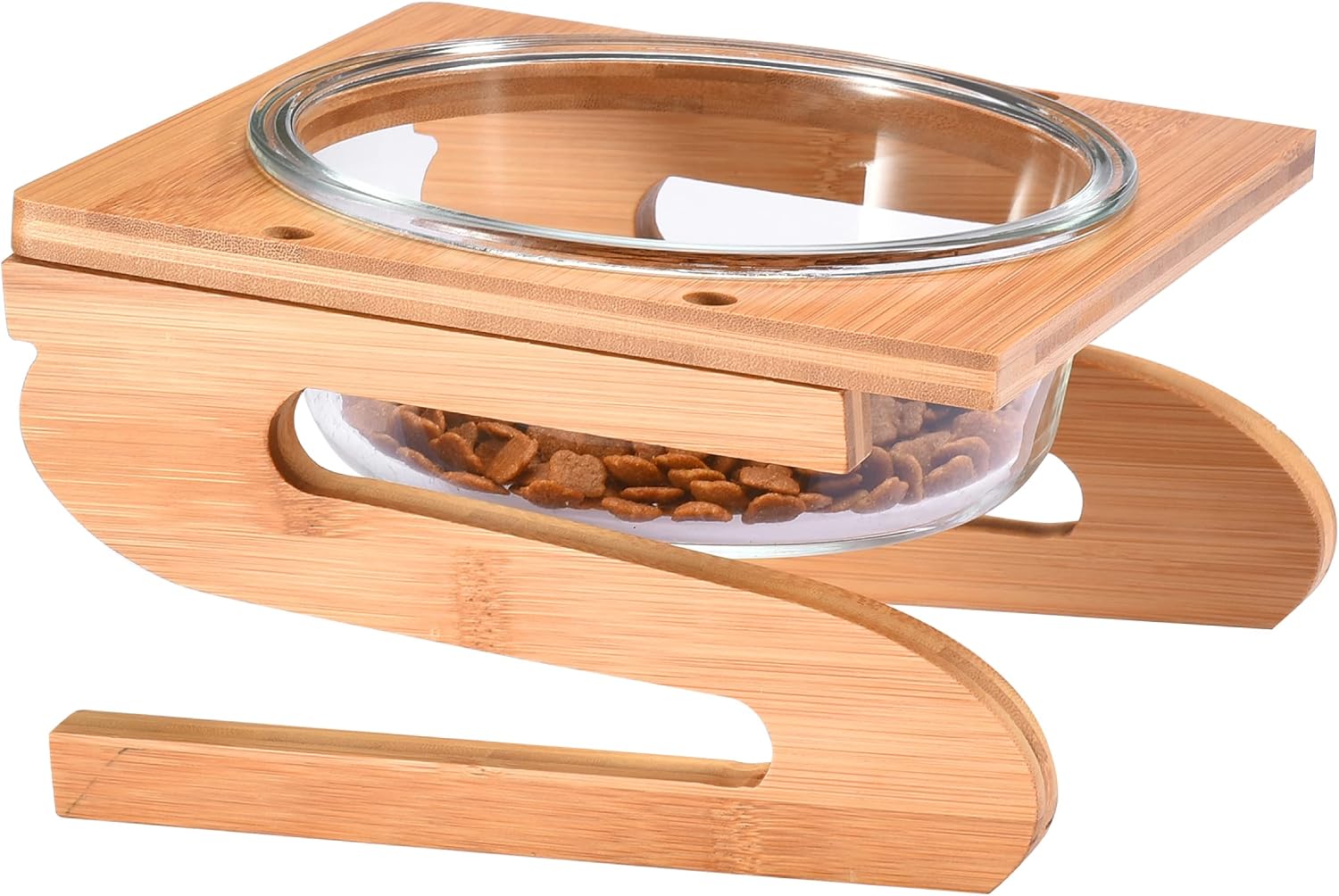 Stylish Pet Bowl with Bamboo Stand - Elevated Food Bowl for Cat and Dogs - Raised Feeding Bowl Feeder Dish with Wooden Stand Holder -…