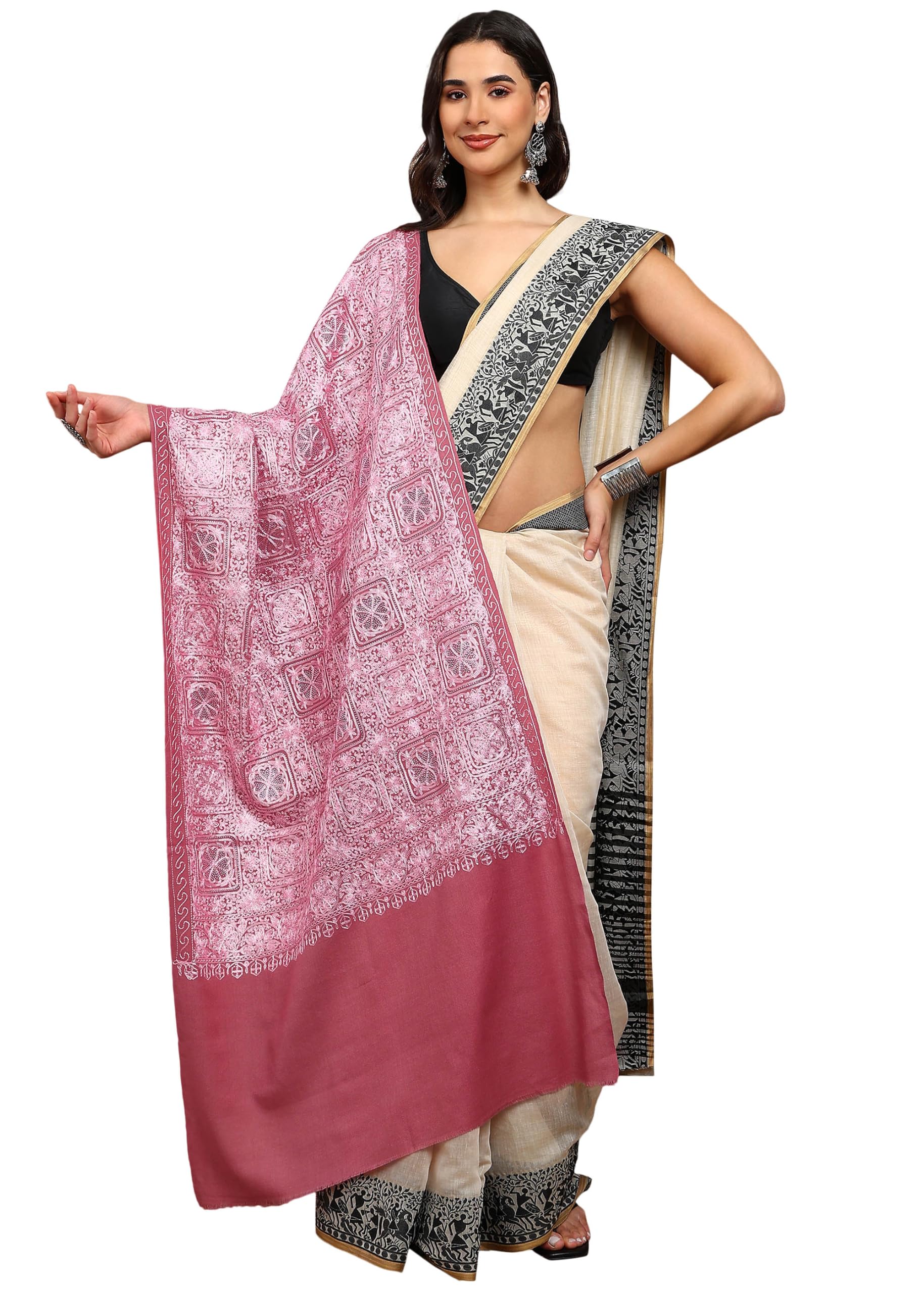 Women Wool Blend Embroidered Stole (Size: 71cm x 203cm)-image-14