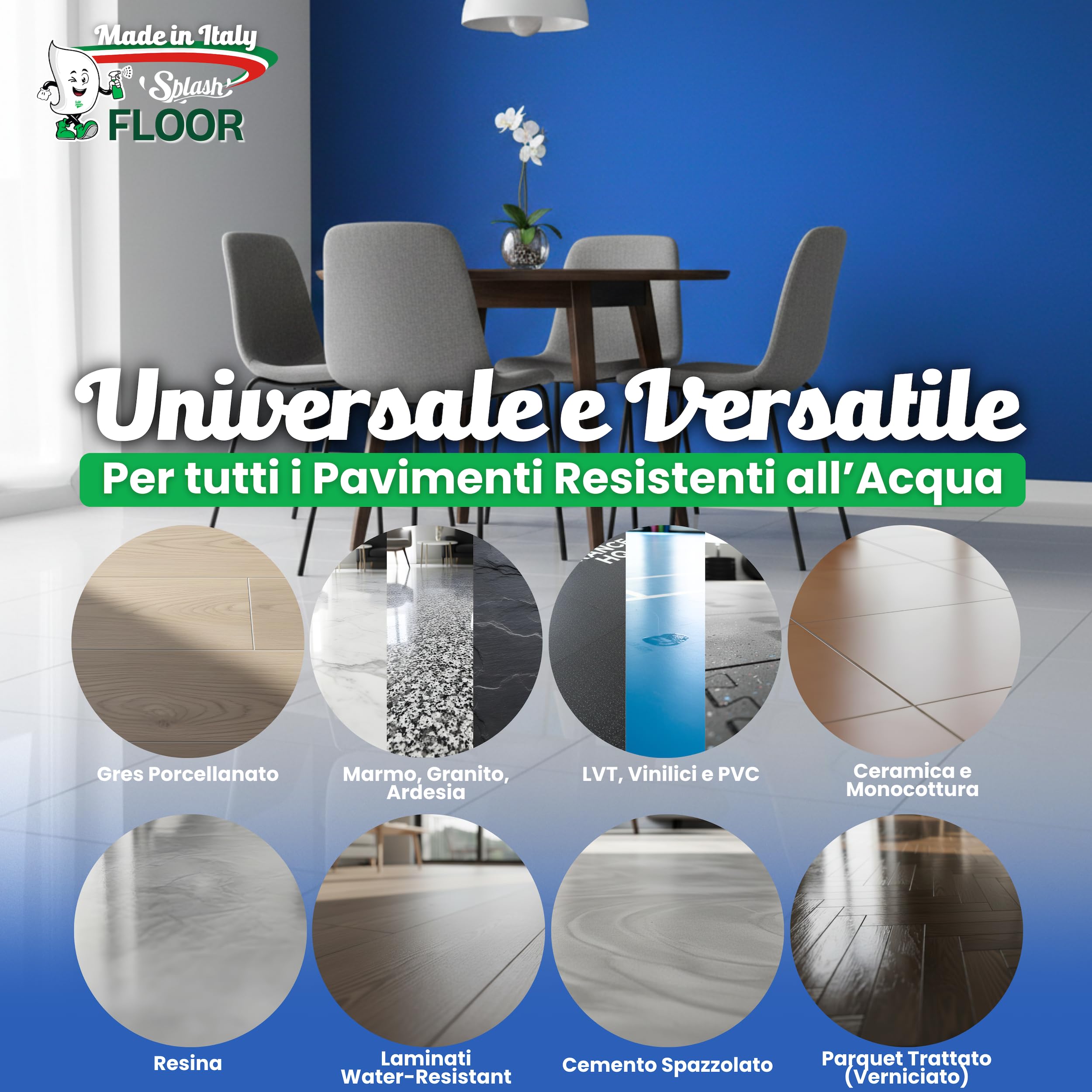 3PZ x 1L Lavapavimenti Professionale Super Profumato | Senza Risciacquo - Bergamotto e Gelsomino - Detergente Pavimenti Manuale o Macchina - Prodotti Pulizia SPLASH FLOOR