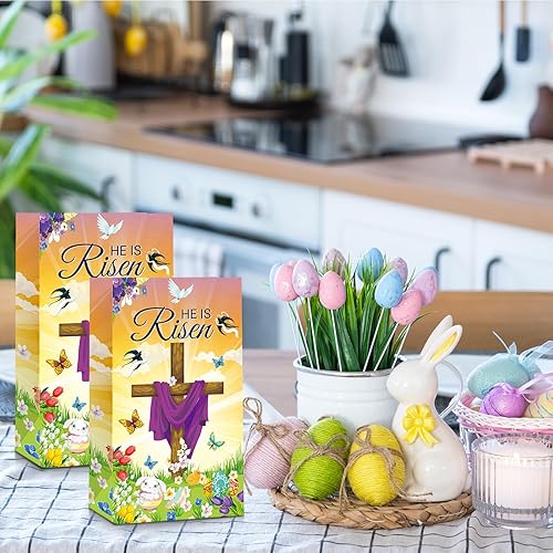 Miniatura 6 de Paquete de 28 bolsas de regalo de Pascua, Religious He Is Risen, papel cristiano, caramelos, galletas, bolsas de palomitas de maíz para temática de