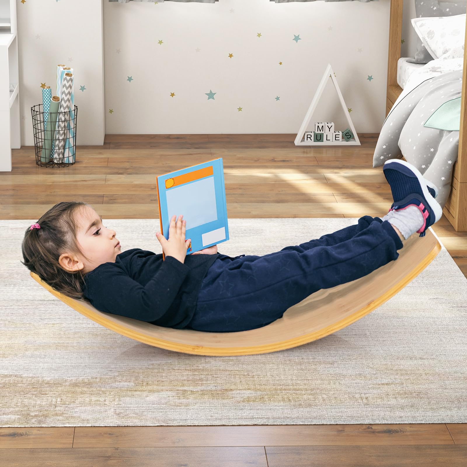 GOPLUS Arche d'équilibre Montessori Enfants Bambou 150 kg 90x30x16,5 cm