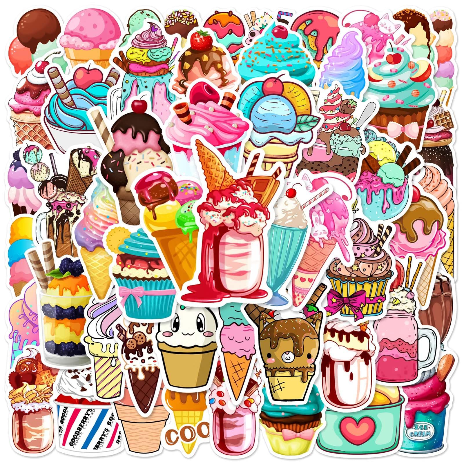 Ice Cream Sticker for Kids, 50pcs | Summer Theme, Vinyl Waterproof, For Water Bottle Scrapbook Laptop Journal, Party Favors Classroom