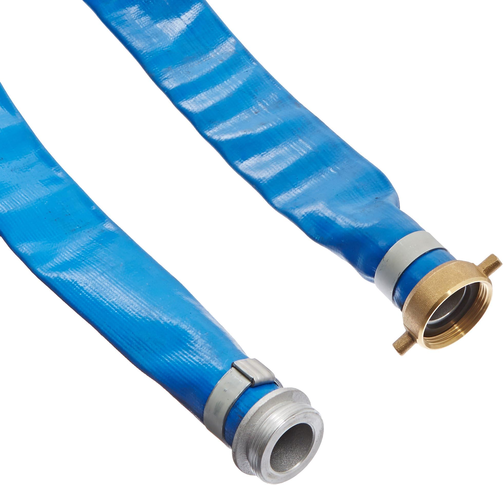 98138015 1-1/2" x 50' Blue PVC Lay-Flat Discharge Hose with Aluminum Pin Lug Fittings