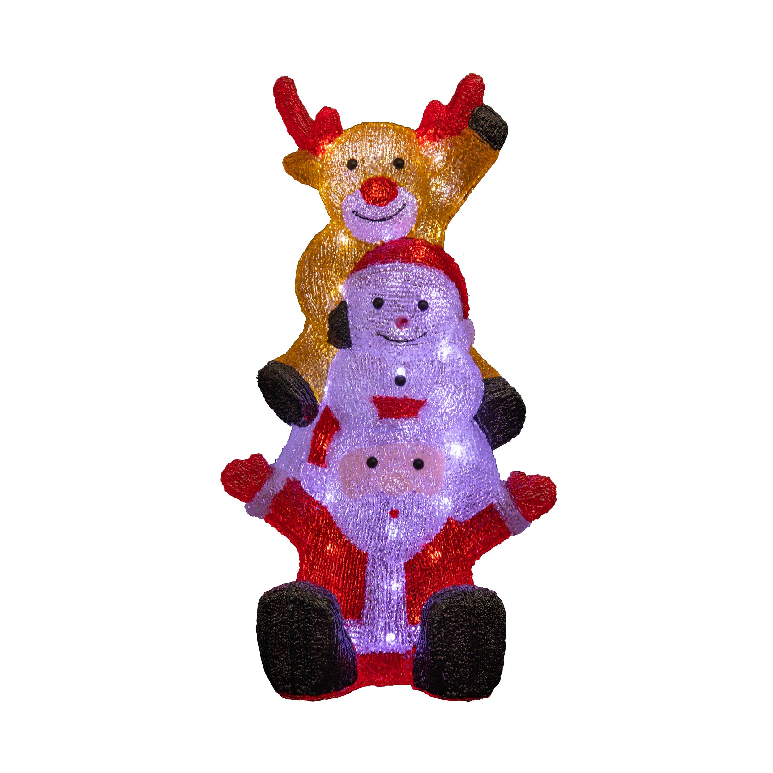FEERIC Christmas - Décoration Lumineuse de Noël 60 LED pour Extérieur Père Noël avec Renne et Bonhomme de Neige H 59 cm