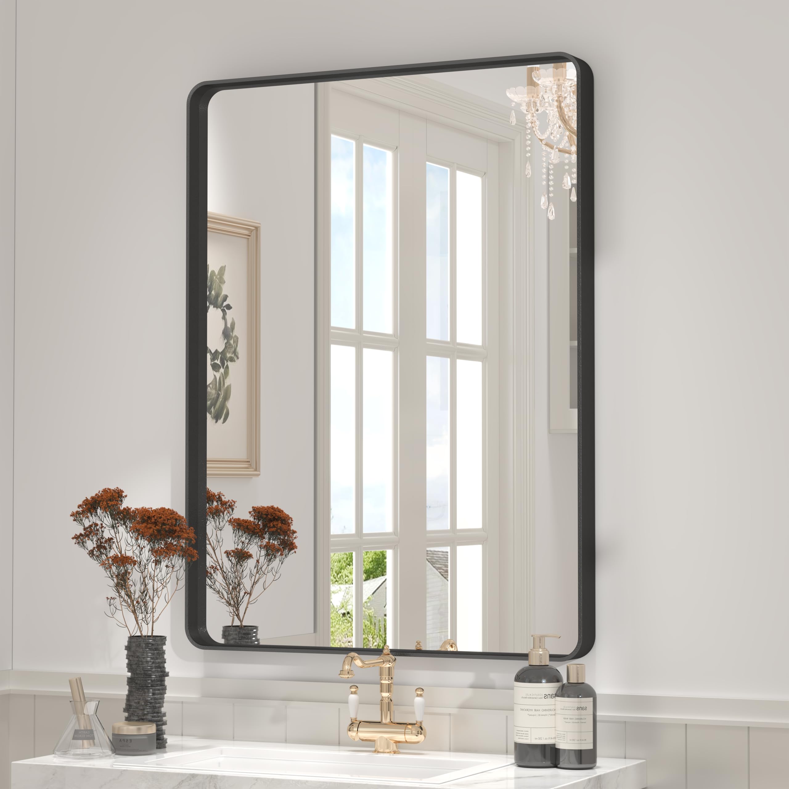CHARMOR 26x36 Black Metal Framed Mirror