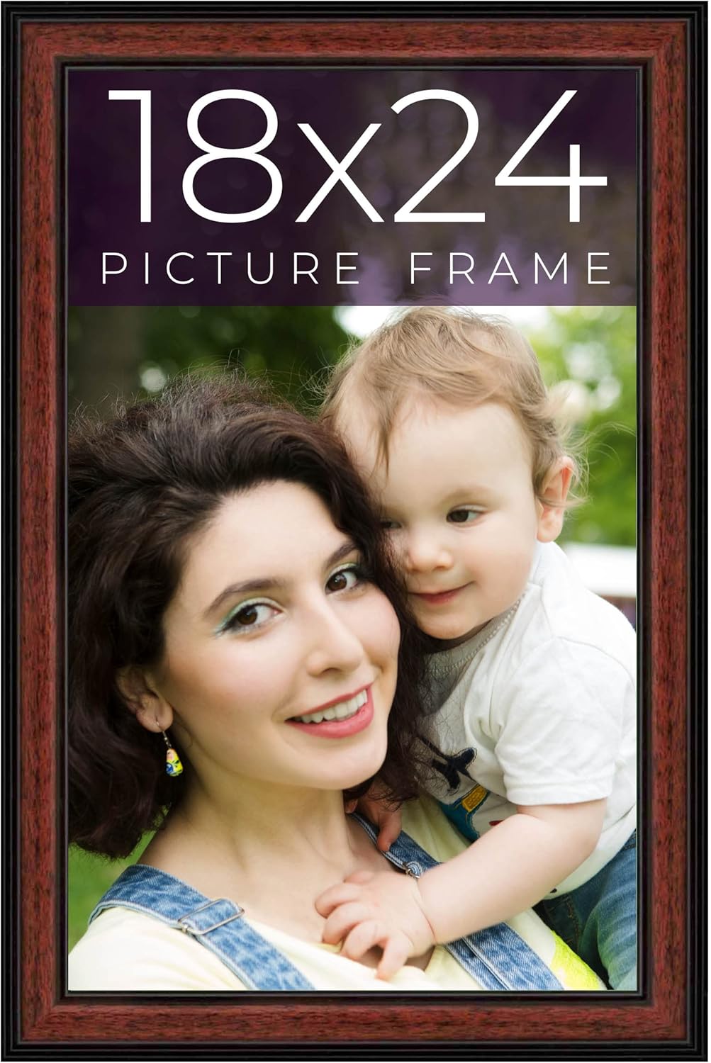 18x24 Frame Executive Brown Round Mahogany Finish Solid Wood Picture Frame | 1.25 Inch Moulding Width | Seeley Frame Complete with UV Acrylic Plexiglass, Foam Board Backing & Hanging Hardware