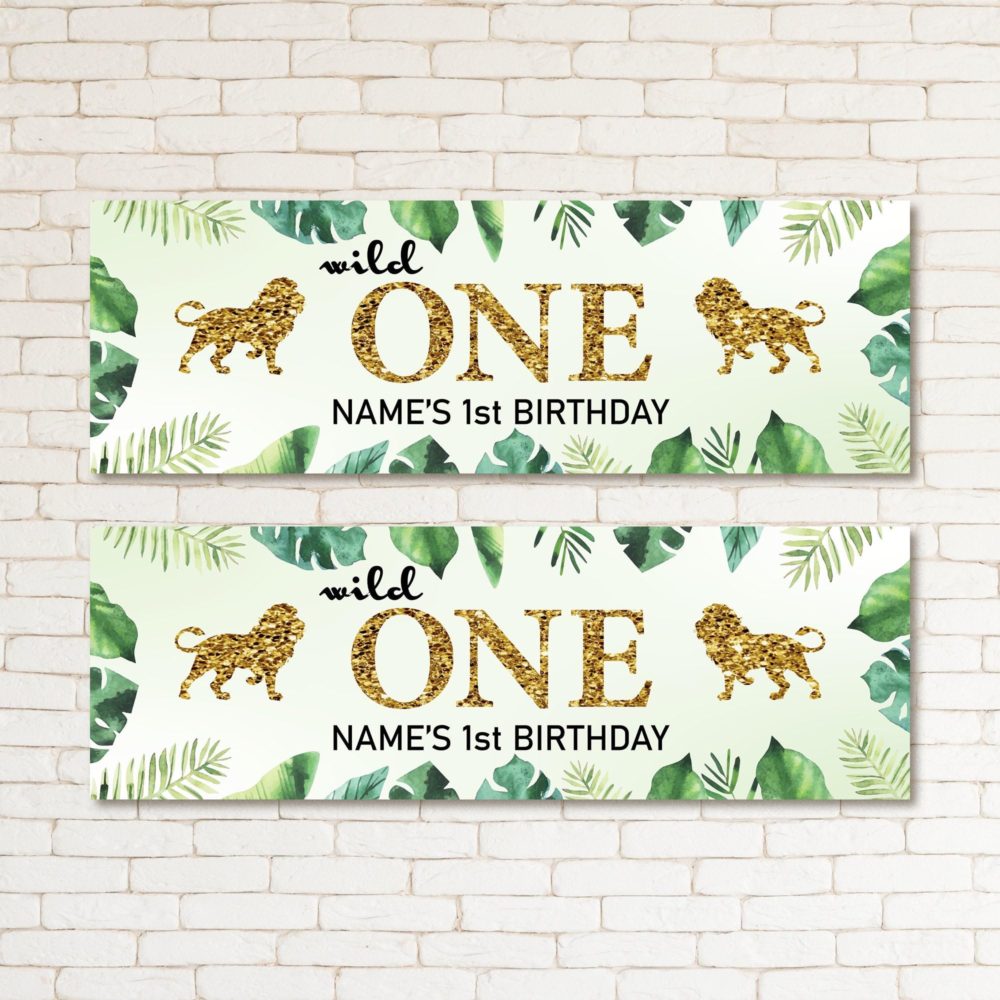 Set of two Personalised 1st Happy Birthday Banners First Decorations Jungle Animal Pets Forest Zoo Trees Nature Banner Event Decor