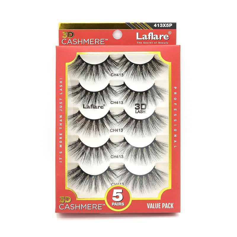 Cílios postiços 3D Cashmere Laflare, 5 pares, código 413X5P