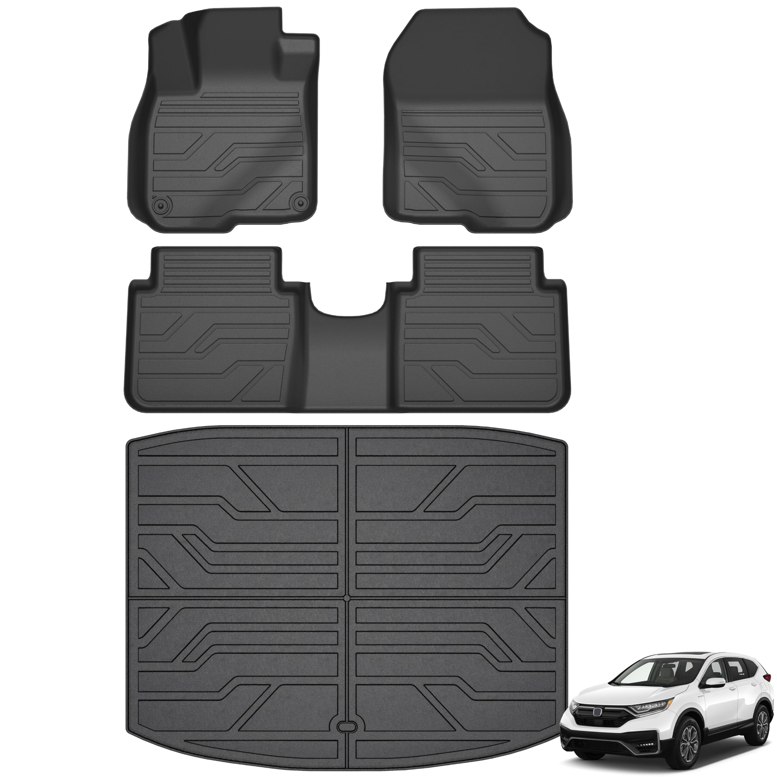 KARPAL Floor Mats for Honda CRV 2017-2022 (Not for Hybrid & Touring) | All Weather TPE Custom Fit Floor Liners Accessories Car Mats, Front & 2nd Row & Lower Position Trunk Mat, Easy Clean