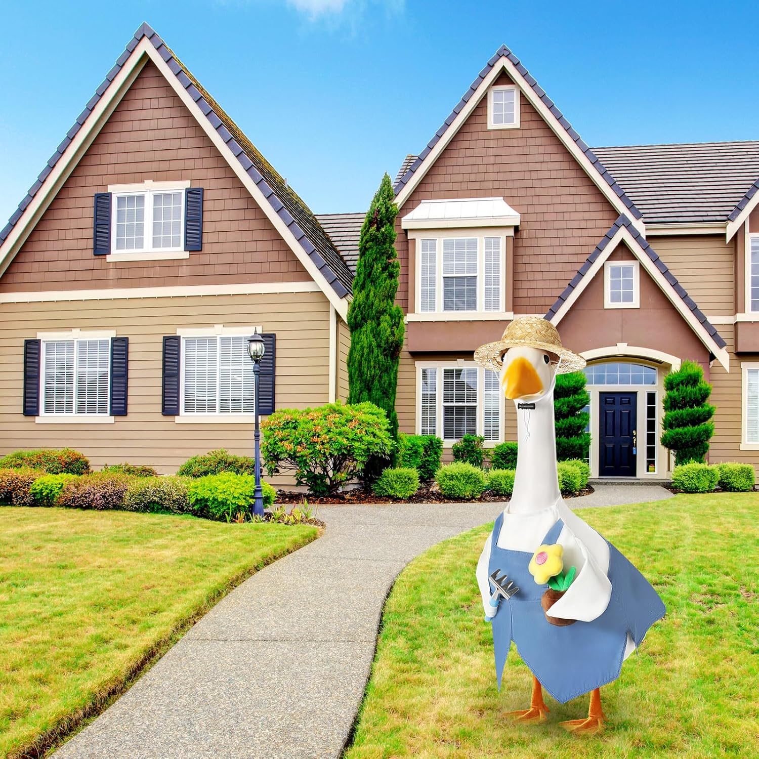 Spring Goose Outfit Flower Porch Goose Clothes for 23" Large Statue Outdoor Patio Yard Lawn Art Decoration(Overalls Gardener,23 inch) - Image 7