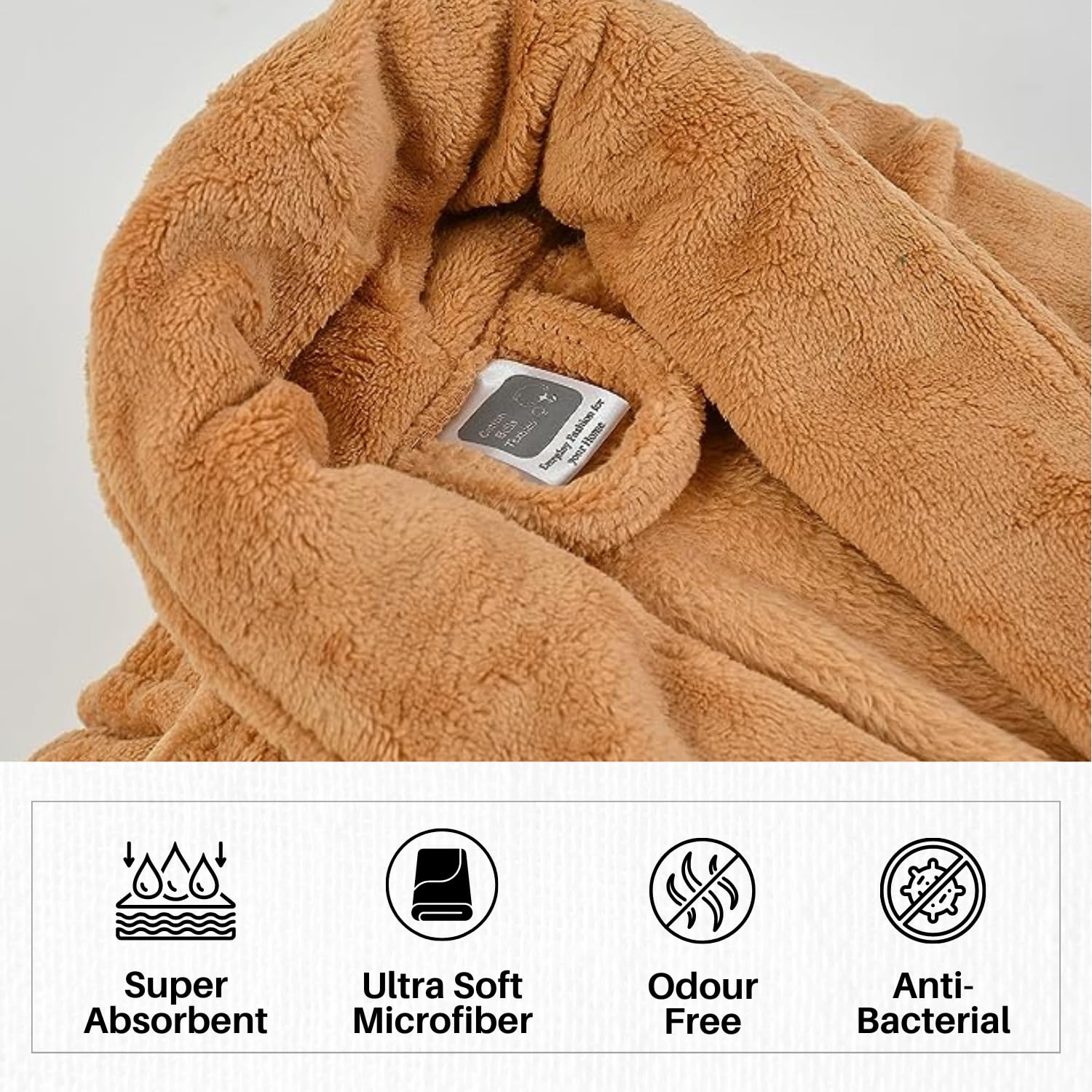 Cotton Bolls Textiles Luxury Plush Microfiber Bath Robe for Women & Men (XL, Brown) Shawl Collar Style Bathrobe with Long Sleeves Super Soft Highly Absorbent Fabric 1