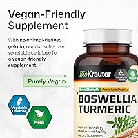 Vista 6 de BIO KRAUTER Suplemento de cúrcuma con cápsulas de extracto de boswellia, mezcla de 2000 mg, 100 unidades, cúrcuma de Boswellia vegana (curcumina)
