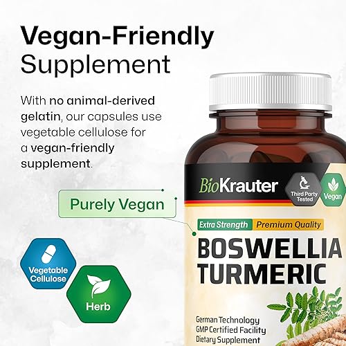 Miniatura 6 de BIO KRAUTER Suplemento de cúrcuma con cápsulas de extracto de boswellia, mezcla de 2000 mg, 100 unidades, cúrcuma de Boswellia vegana (curcumina),