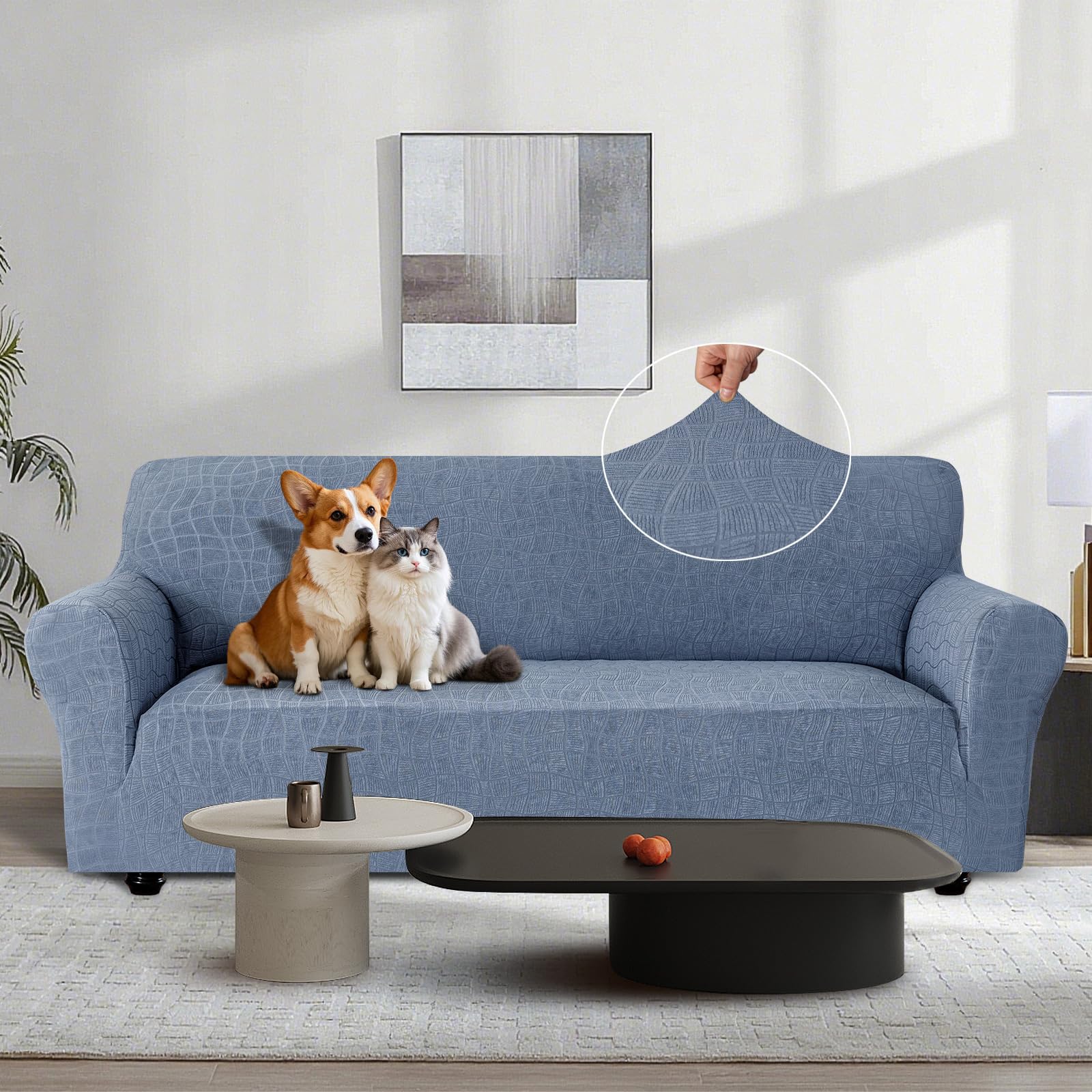 Ystyle Housse de Canapé Imperméable 3 Places avec Accoudoirs, Universelle Protege Canape Antidérapante, Sofa Cover Anti Poils Animaux, Protector Decoration pour Canapé, Bleu Gris
