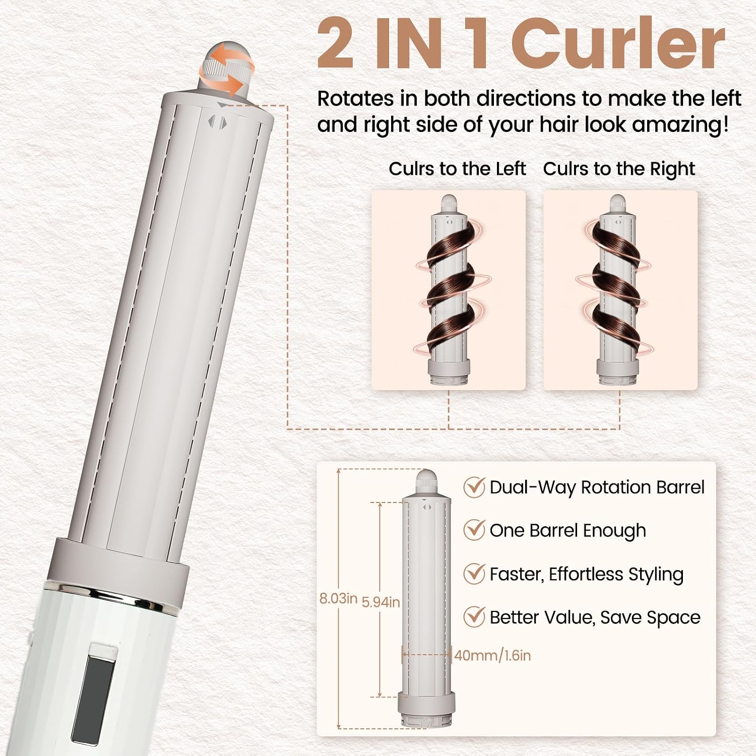1.6in Long Hair Curling Barrel Attachment for Shark SpeedStyle