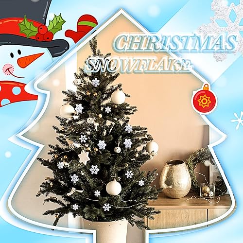 Miniatura 6 de Sawysine 150 piezas de mini copos de nieve para manualidades, copos de nieve de resina con purpurina, adornos de plástico pequeños de copo de nieve