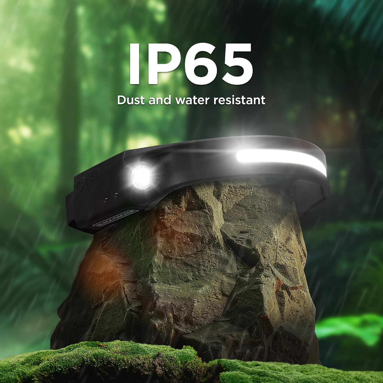 BLACK+DECKER Rechargeable Headlamp with Flashlight & Wave Sensor, 350 Lumens LED 230° Wide Beam Head Light, IP65 Waterproof, 4 Brightness Settings & SOS Mode, Fits Over Helmets, Head Lamp for Camping