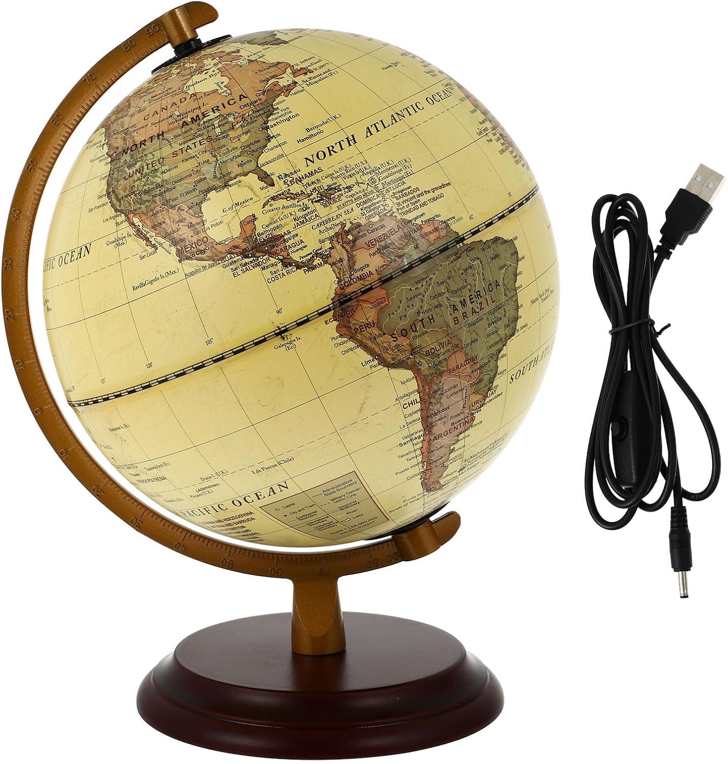 BESPORTBLE Antique Globe Decor with Lamp USB Port Vintage Geography Globe Adornment for Office Home Desktop Decoration Educational English Teaching Tool