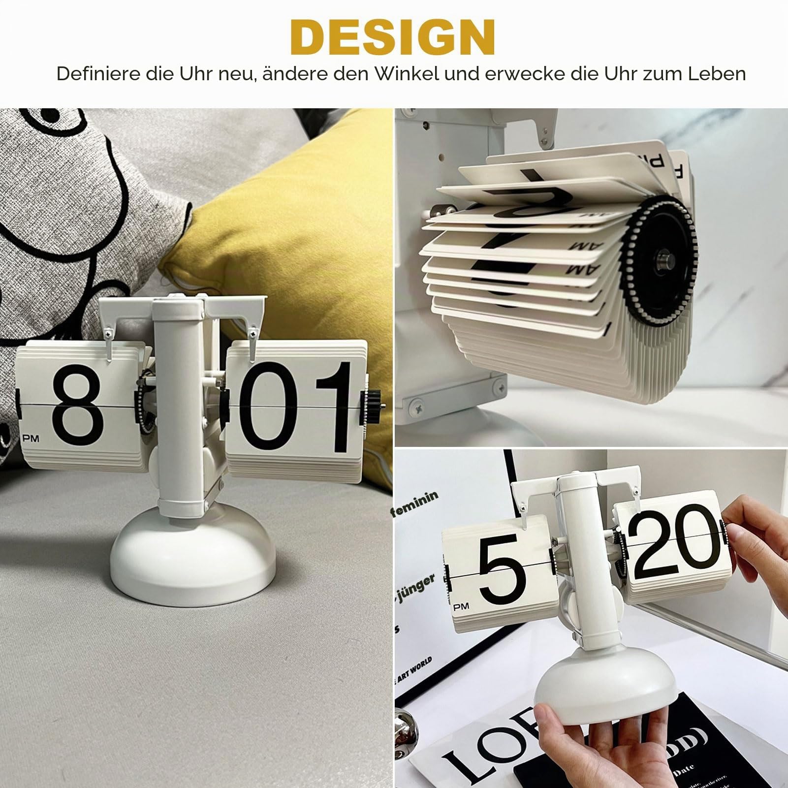 Flip Clock,Retro-Flip-Uhr,Vintage-Design, Retro-Stil Flip Desk Shelf Clock - Retro Uhr Klassische mechanische Digitalanzeige batteriebetrieben -Tischuhr Vintage Home 8x6,5x3 Zoll(schwarz)