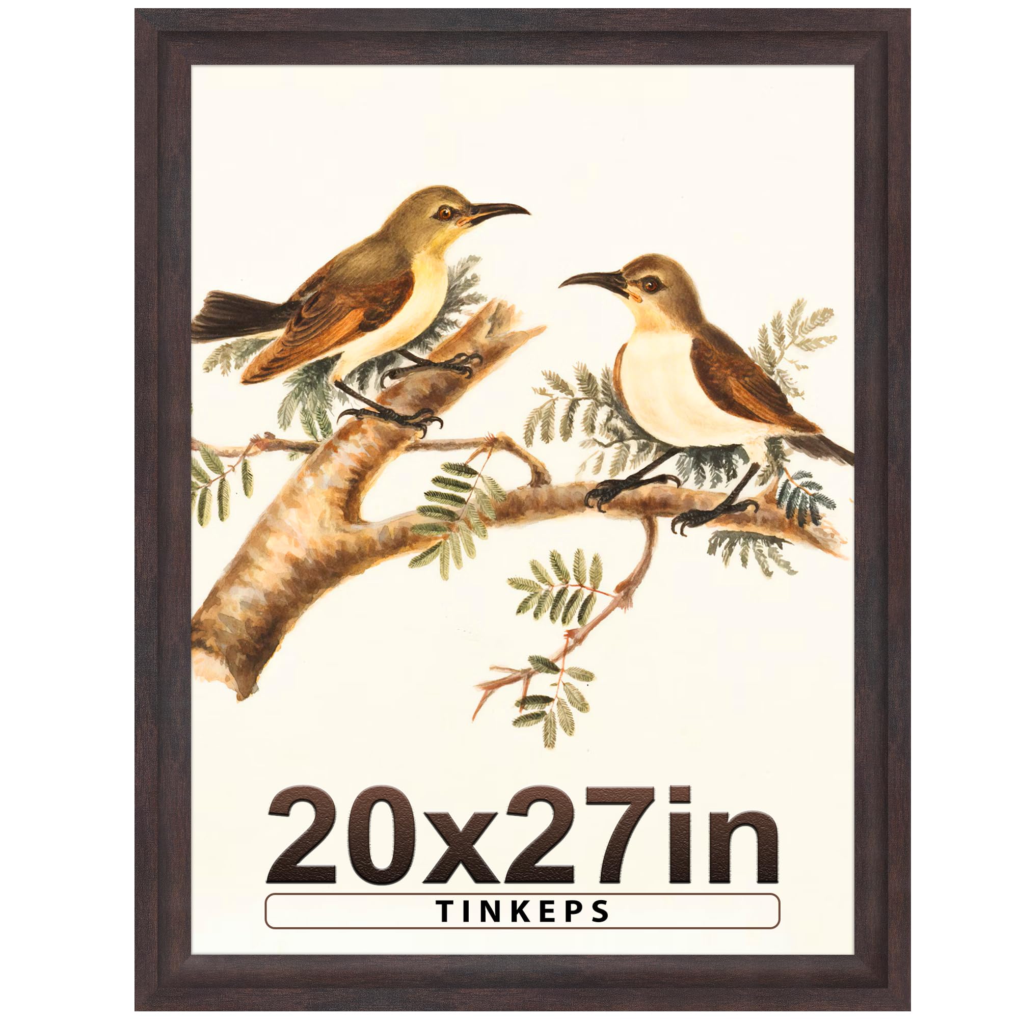 20x27 Picture Frame Walnut Brown with Black Back Board Curved Extra Wide Edges, Wooden Vintage Style Puzzle Frame 20x27 for Wall Decor.