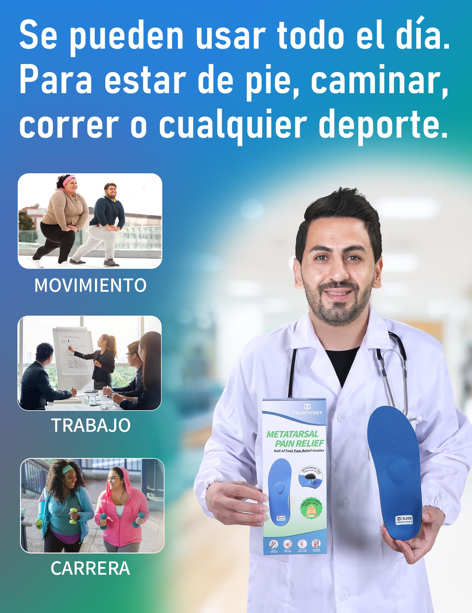 Trustfeet Plantillas ortopédicas con almohadilla metatarsal, adecuadas para fascitis plantar, dolor metatarsal, dolor de talón y pies planos, plantillas de soporte de arco para hombres y mujeres