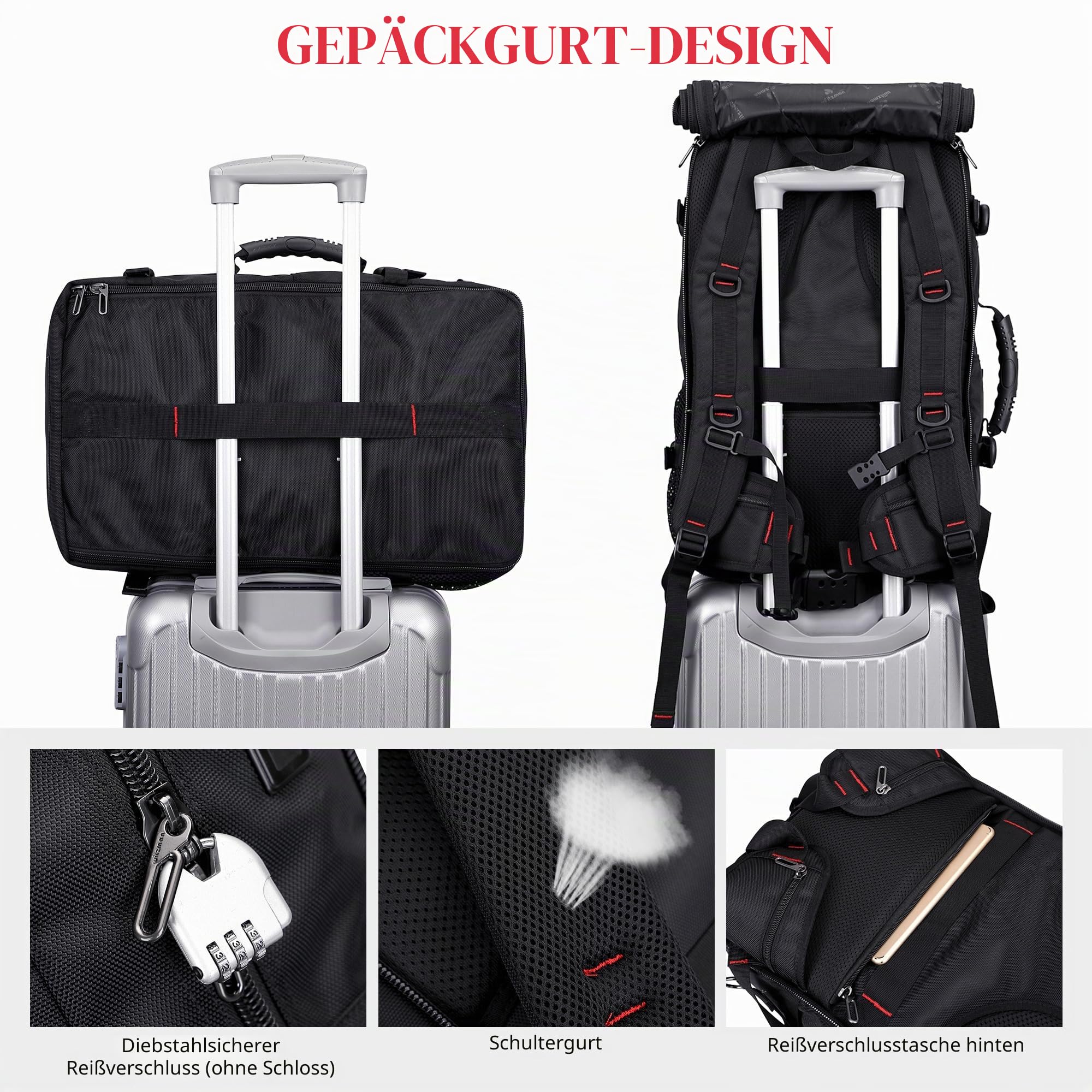 WITZMAN Nylon Reiserucksack Herren mit 16-Zoll-Laptopfach und Schuhfach | Großer Stauraum, Separates Fach und Flexible Nutzung, Ideal für Flugreisen, Urlaub und Geschäftsreisen, B682 Schwarz