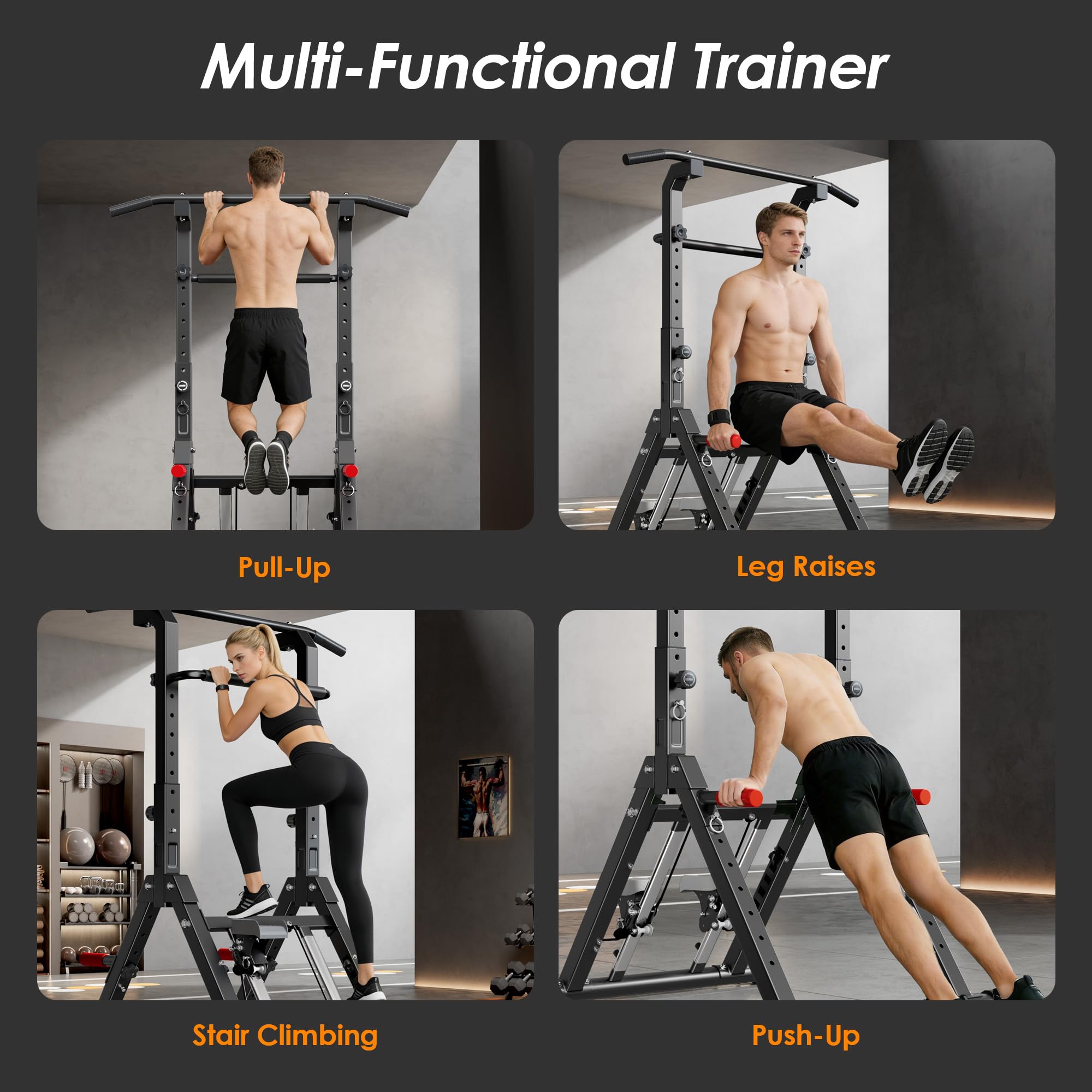 SogesPower Torre da Allenamento Multifunzione con Stepper Verticale - Stazione per Trazioni e Dips Regolabile in Altezza, Attrezzo Pieghevole per Palestra Domestica