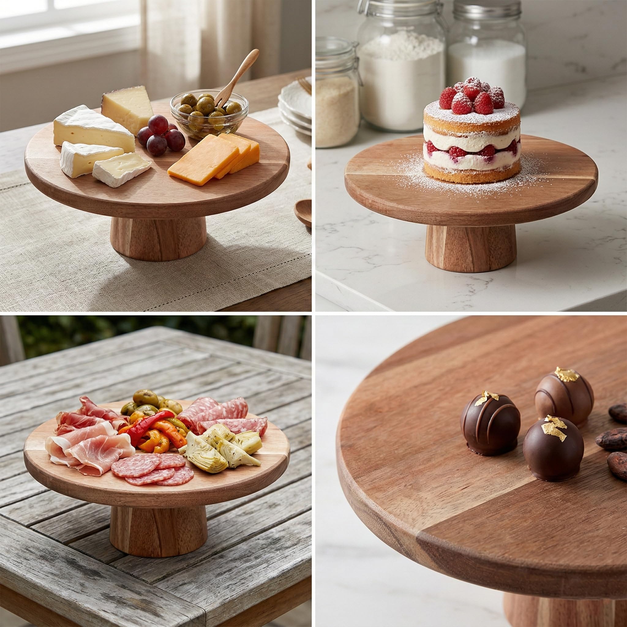 Deconox Doğal Akasya Ahşap Ayaklı Sunum Tahtası ve Kesme Panosu - 24.5x9.5x1.5 cm Dekoratif Kahve, Peynir ve Sushi Servis Tepsisi