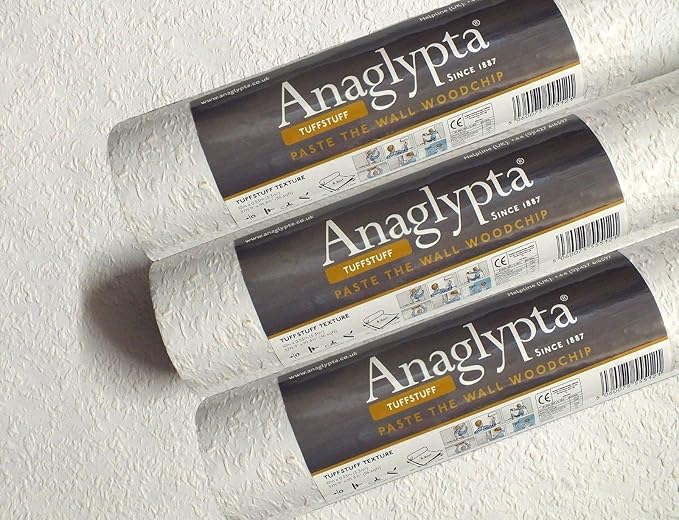 YoL 3 X Tuff Stuff Woodchip Wallpaper White Paintable Medium Grade Paste Wall from YöL Amazon