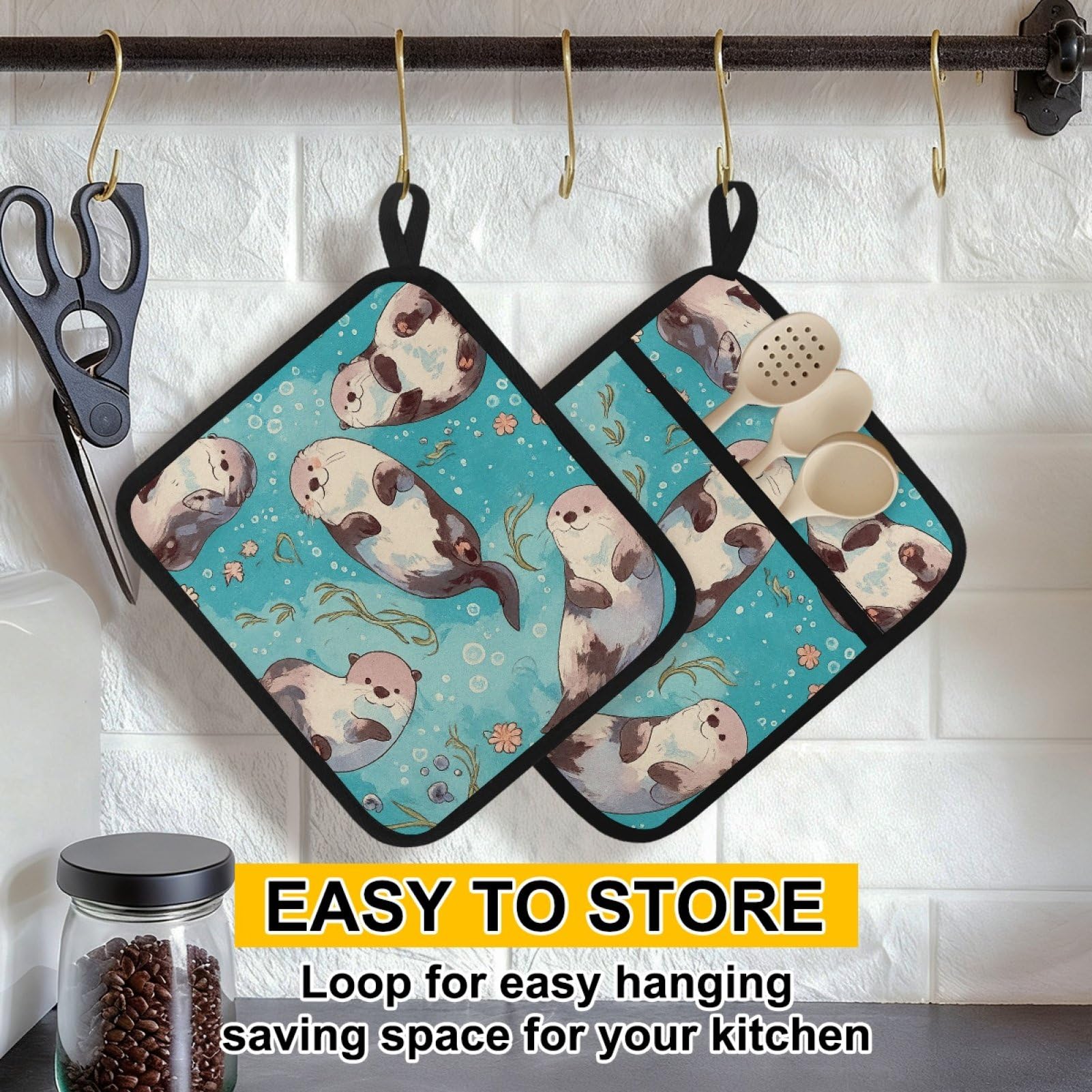 Lot de 2 maniques en coton résistant à la chaleur pour comptoir, four, maniques en coton motif loutre
