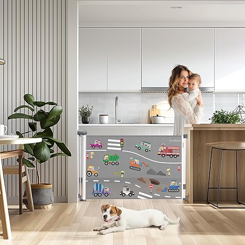 Miniatura 2 de Puerta retráctil para bebés y perros, 34 pulgadas de alto, se extiende hasta 55 pulgadas de ancho, puerta de malla de seguridad para escaleras,